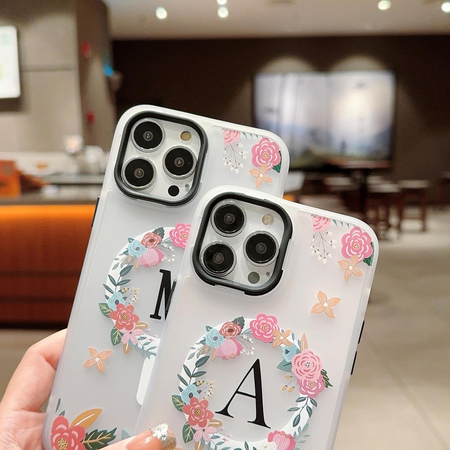 Compatible for iPhone 13 Pro Max Case,Clear Floral Design【Compatible with Wireless Charging】【Camera Lens Protector】 Women Magnetic Case for iPhone 13 Pro Max-M WN420