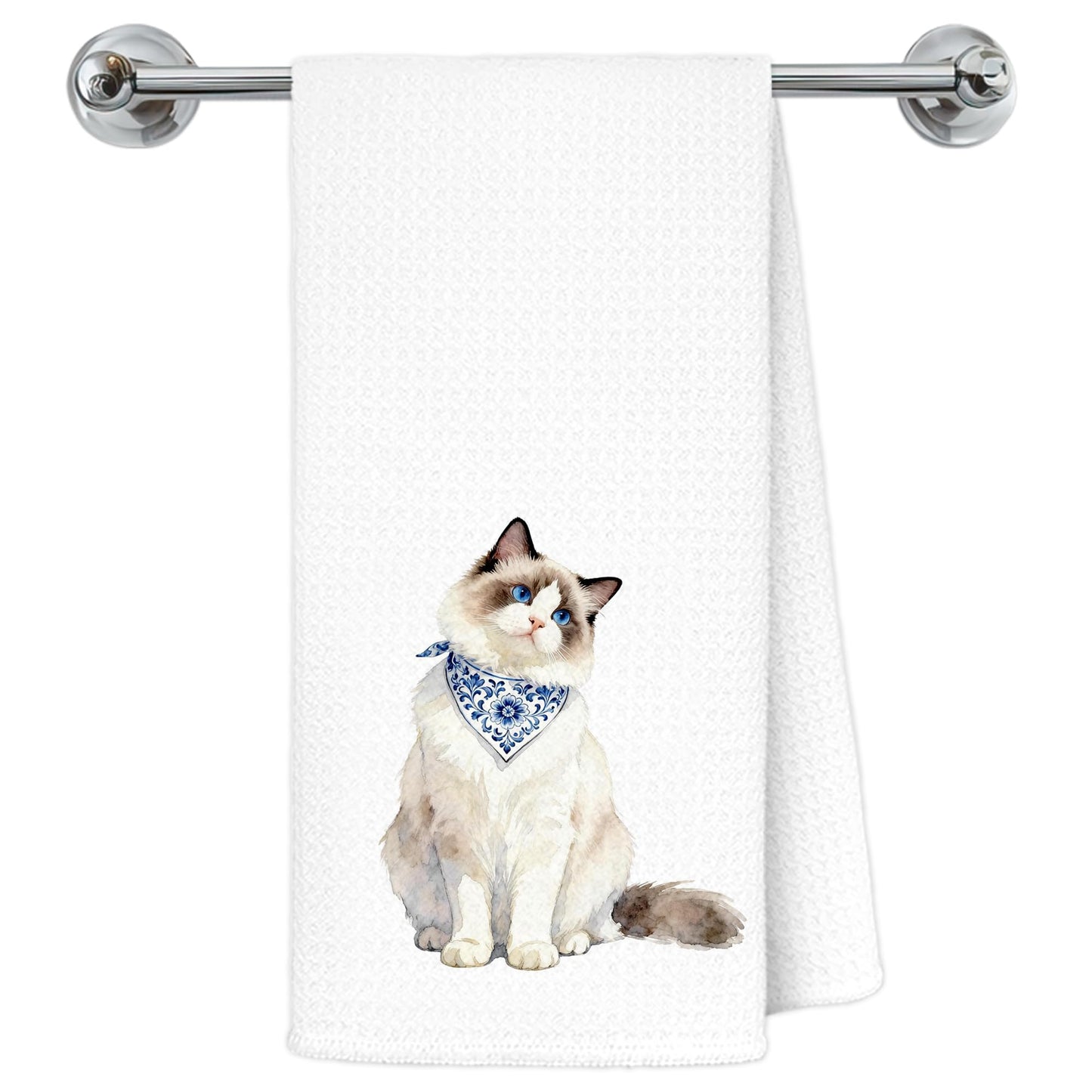Blue and White Chinoiserie Orange Cat Bathroom Hand Towels, Orange Cat Gifts, Funny Oriental Kitty Decorative Hand Towels Bathroom Restroom Washroom Yoga Spa Zen Decor, 16x24 Inch BST326L