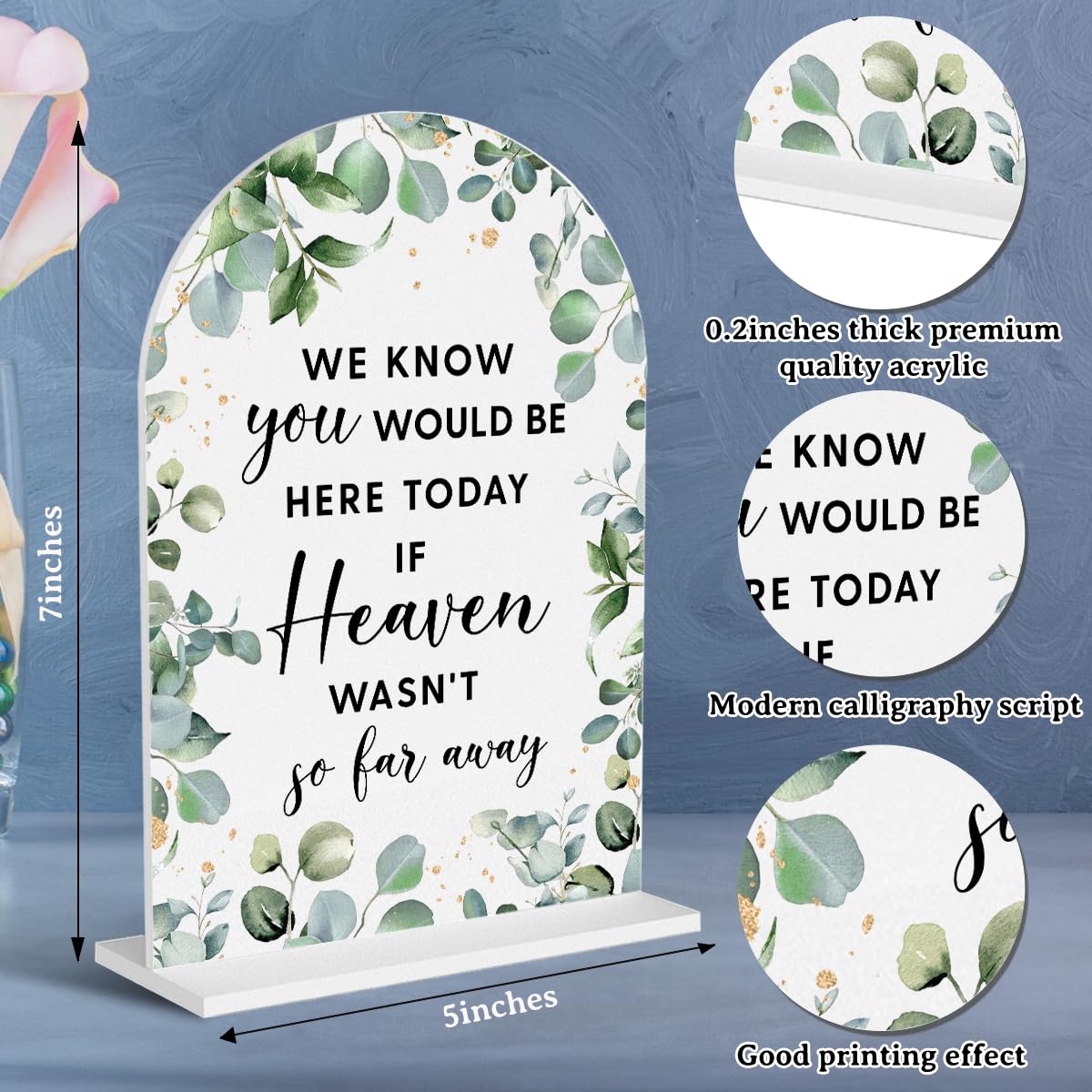 Acrylic Wedding Signs, Bubble Send Off Signs for Marriage Reception, Bridal Shower Decorations, Modern Arched Round Top Acrylic Table Top Sign with Holder for Wedding Party (White Eucalyptus Leaves) BST326L