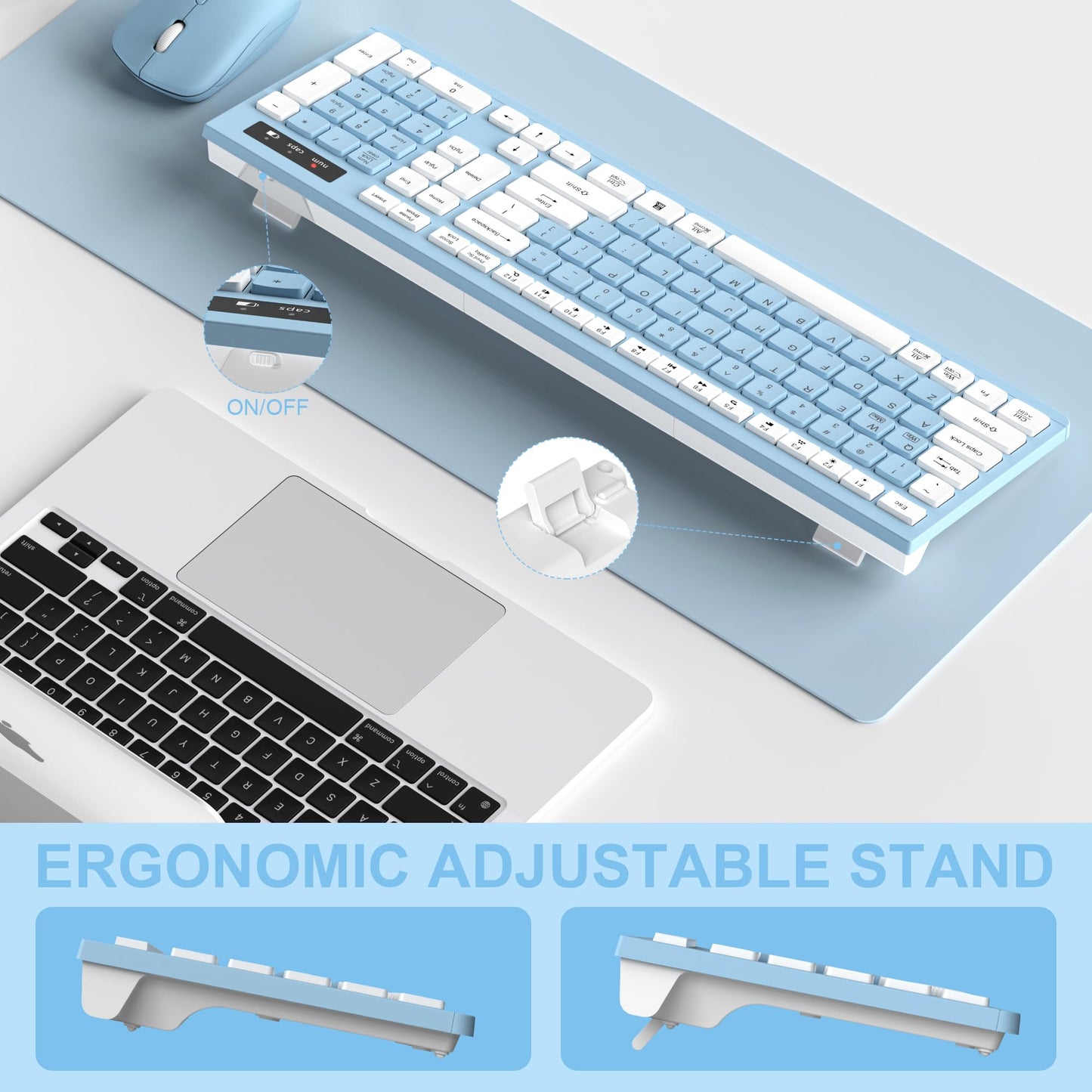 Wireless Keyboard and Mouse Combo, Full-Sized Wireless Keyboard and Adjustable DPI Mouse, 2.4GHz USB Receiver, Silent Keyboard and Mouse for PC, Windows, MAC, Desktop, Laptop (Avocado Green)