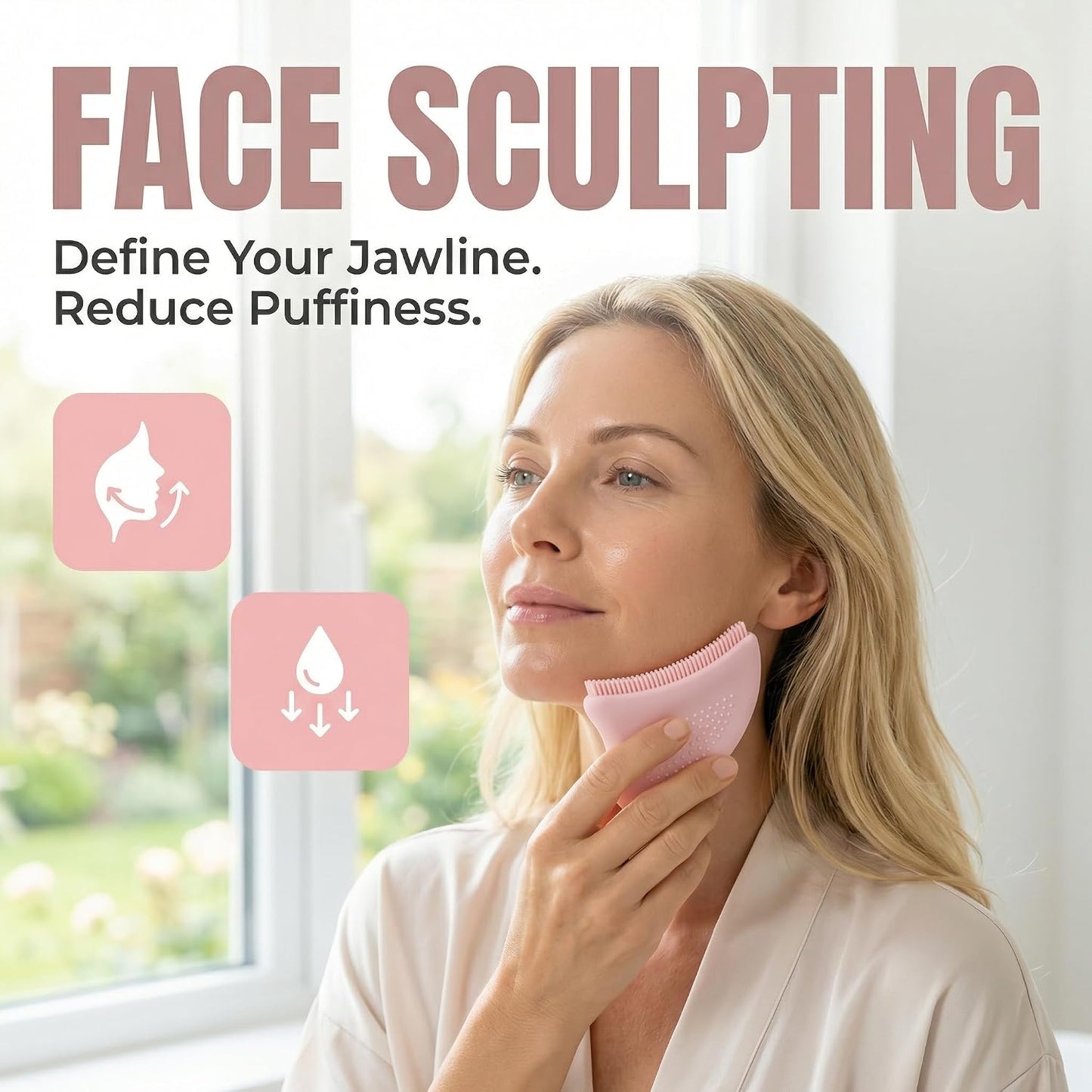 Lymphatic Contour Face Brush, Silicone Pink Facial Drainage Massage Tool for Face Neck Chin Lifting, Anti-Aging Skin Care Device (1 Pcs) WN420
