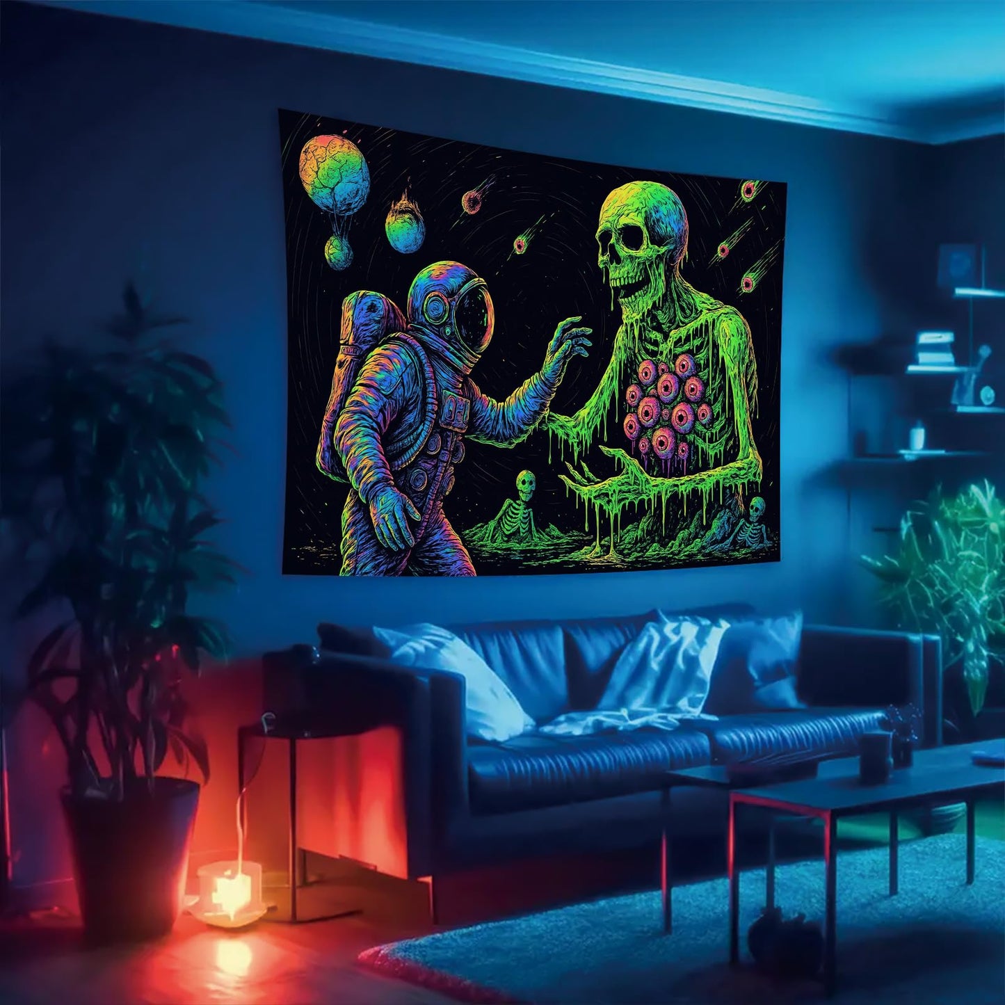 Starlit Patio Astronaut Blacklight Tapestry Trippy Forest Moon Vortex UV Reactive Galaxy Wall Hanging Psychedelic Space Poster Fluorescent Sci Fi Room Decor for Bedroom Dorm Gaming Lounge 78 x 59 Inch BST220