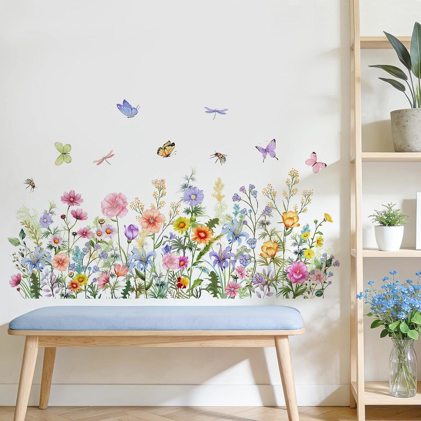 Watercolor Wildflower Butterfly Wall Decals Peel Stick Room Decor BST326L