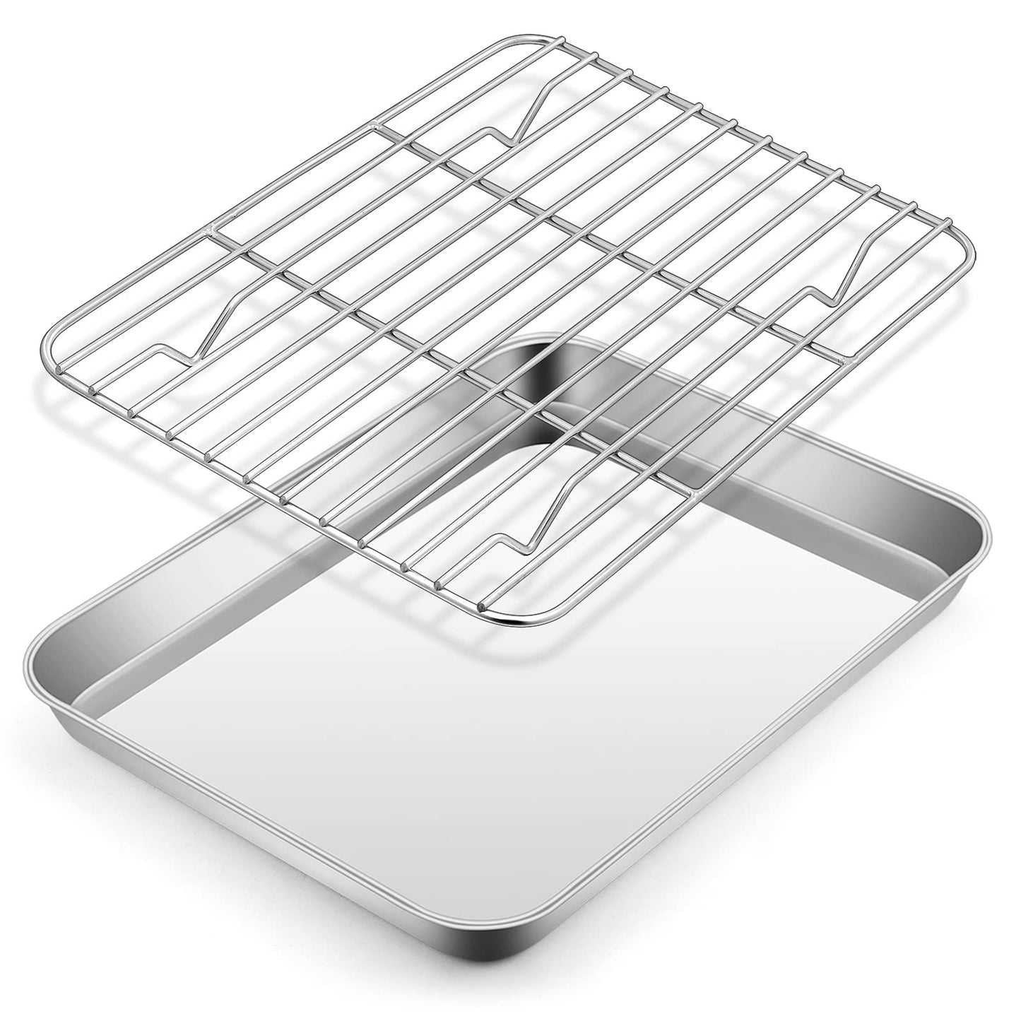 E-far Cookie Sheet with Rack Set, Half Sheet Baking Pan for Oven Cooking, 18”x13” Stainless Steel Rimmed Tray with Wire Cooling Rack for Roasting Broiling Bacon Meat Steak - Dishwasher Safe BST220