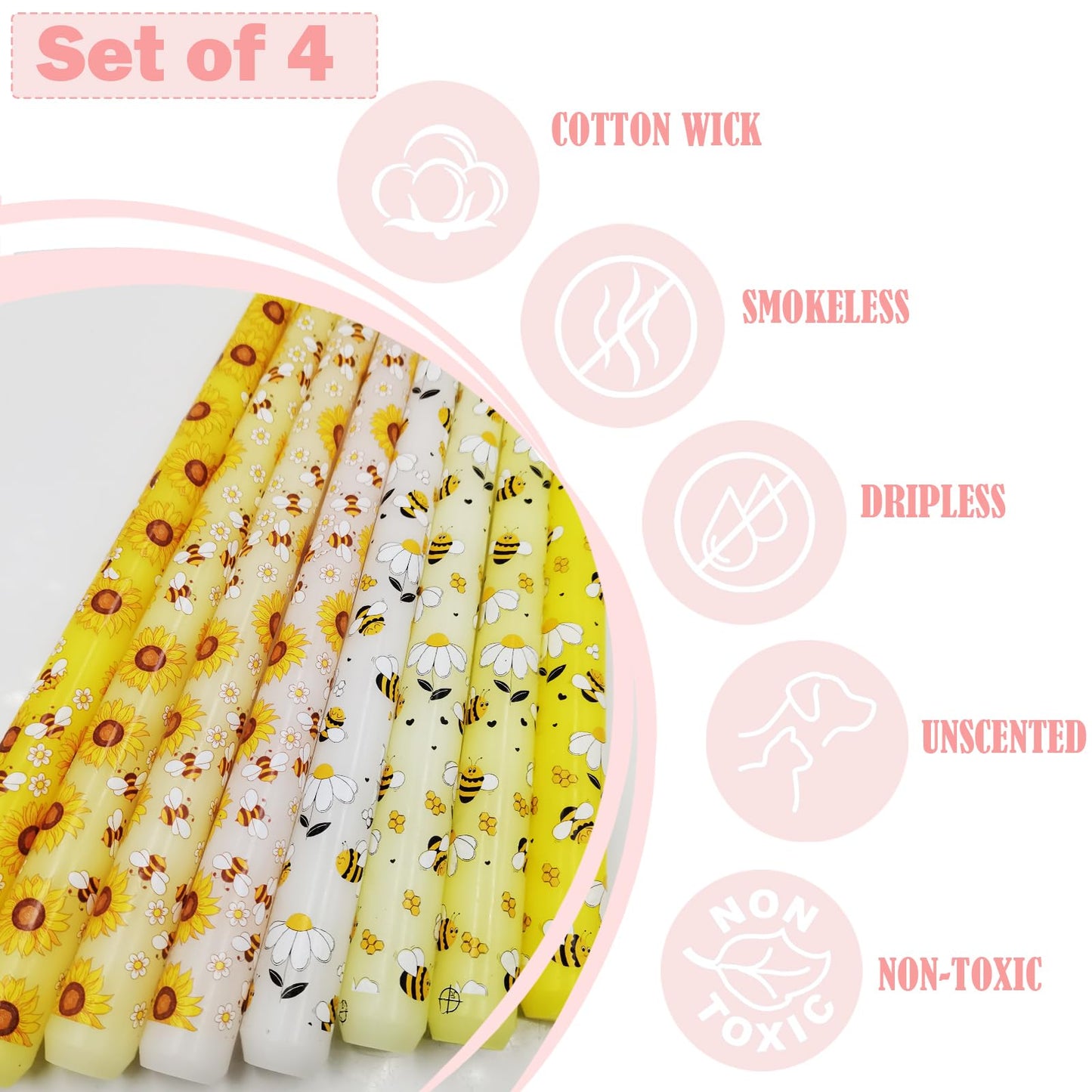 10 Inch Decorative Taper Candles, 4 Pack Birthday Balloon Print Candlesticks, Unscented Dripless Candles with Long Burn Time for Party, Holiday Table & Home Decor BST326H