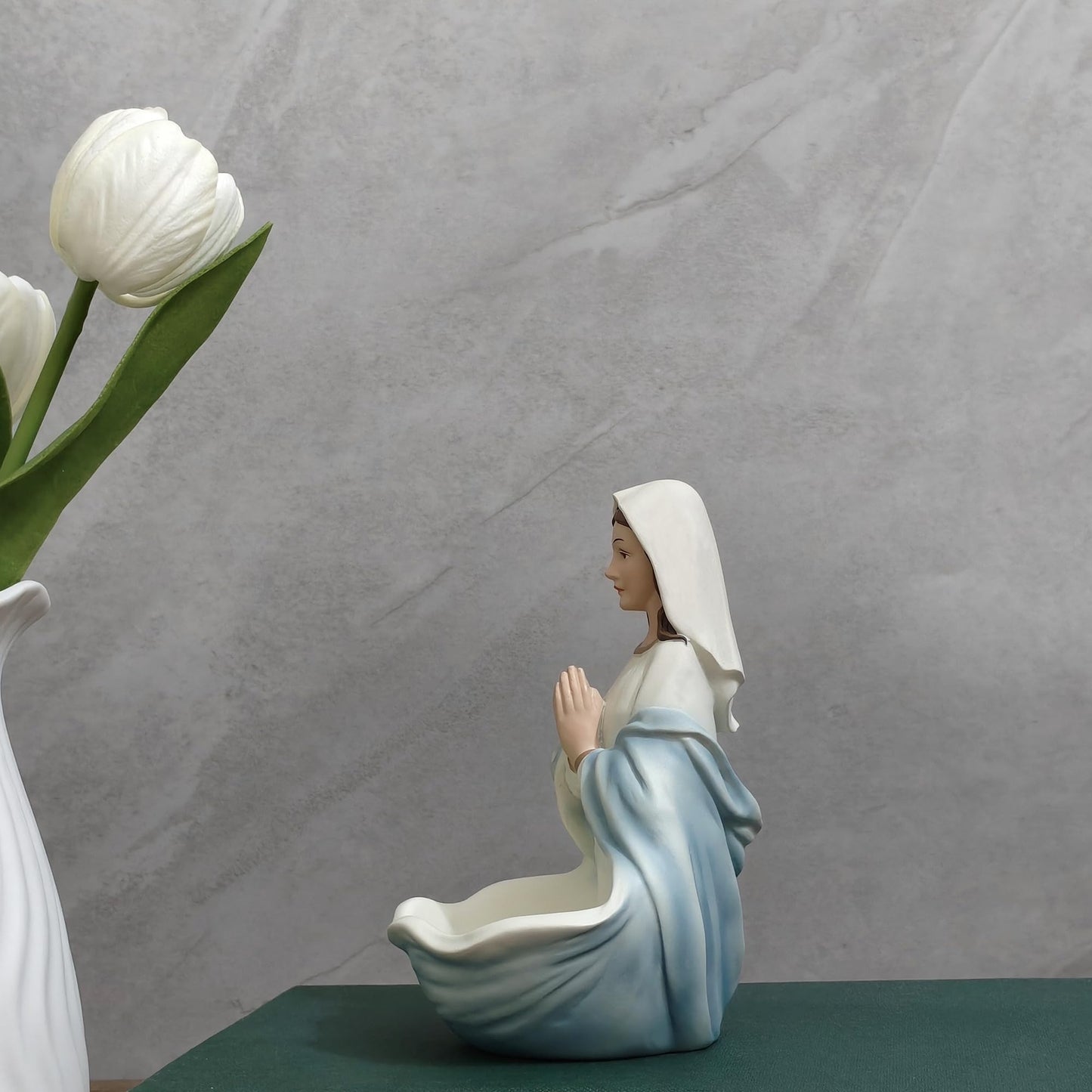 Blessed Mother Statue, Hand Painted Virgin Mary Rosary Holder Catholic Gifts for Women, 6 Inches Saint Mary Statue Religious Home Tabletop Altar Decor (Pink) BST202
