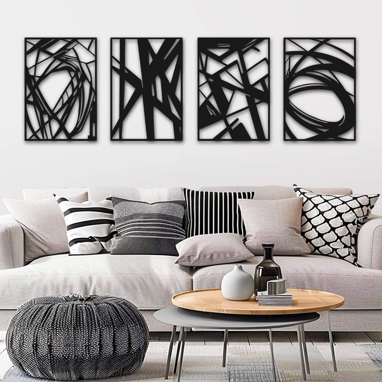 Bakovity Black Abstract Wall Art, Metal Art Wall Decor, Large Geometry Art, Modern 3D Abstract Wall Sculptures for Bedroom Bathroom Living Room (4 Pack, 16 x 11 in) BST220