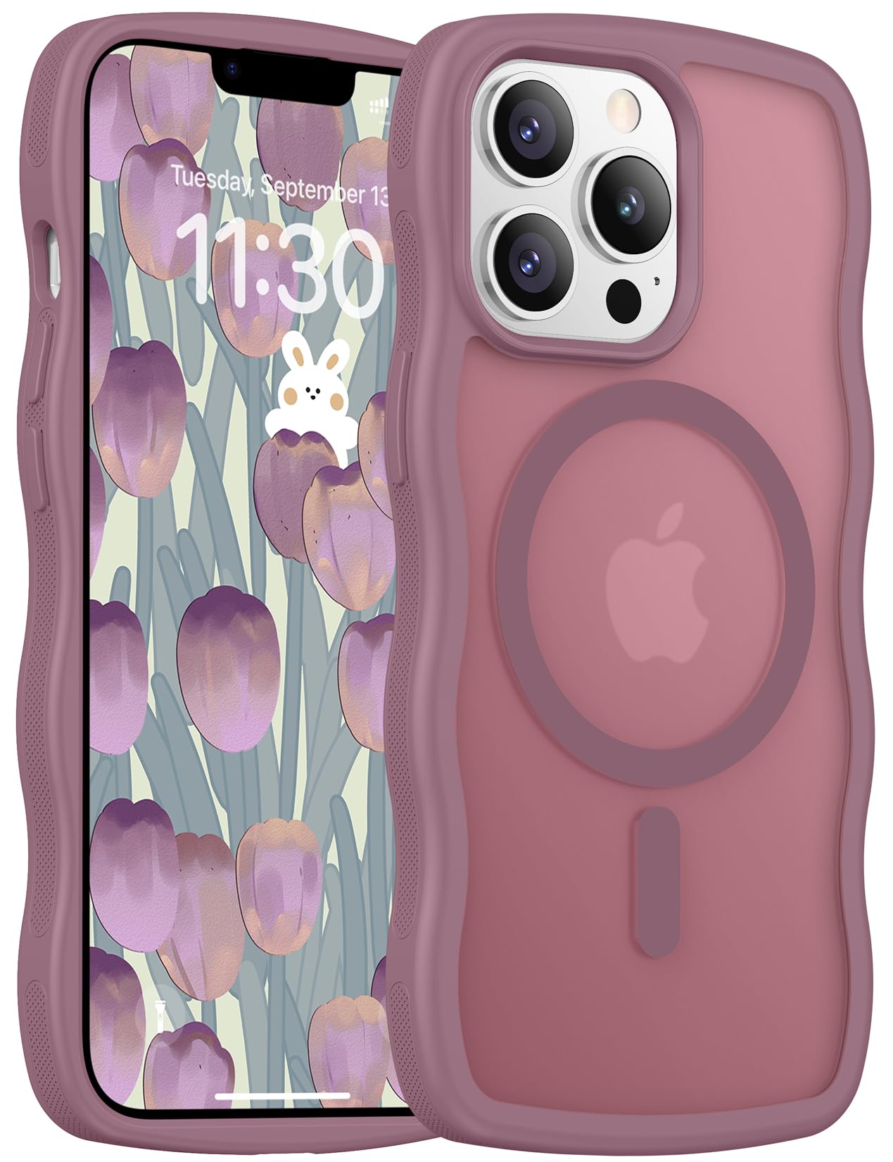 Magnetic for iPhone 13 Pro Case, Compatible with MagSafe Cute Wave Non-Slip Translucent Matte Easier Grip Shockproof Phone Case for iPhone 13 Pro, Black WN420