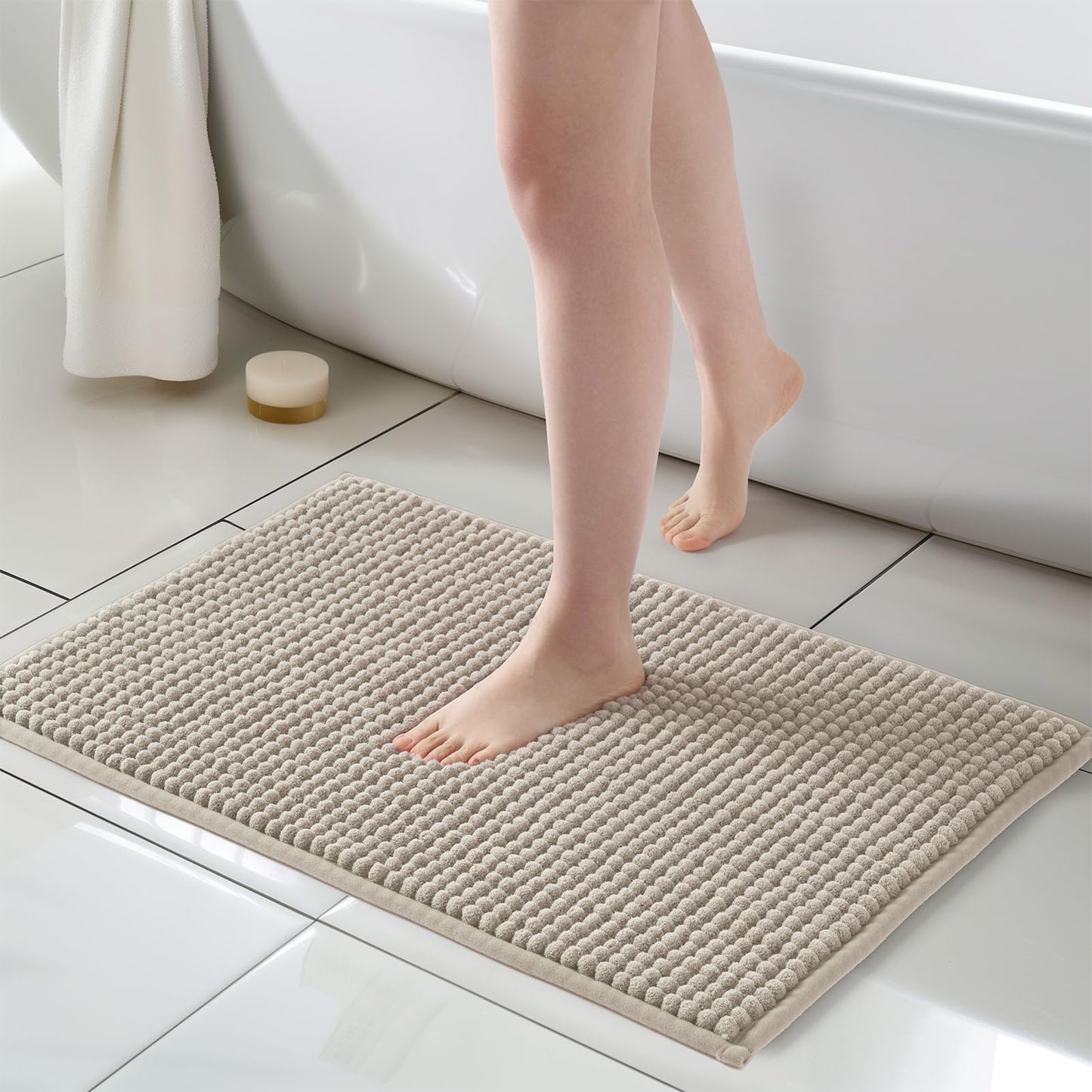 FRESHMINT Thick Chunky Chenille Bathroom Rug, Black, 20"x32" | Non-Slip Backing, Water Absorbent Surface, Machine Washable Care, Cushioned Comfort, Bathroom Floor Use BST220