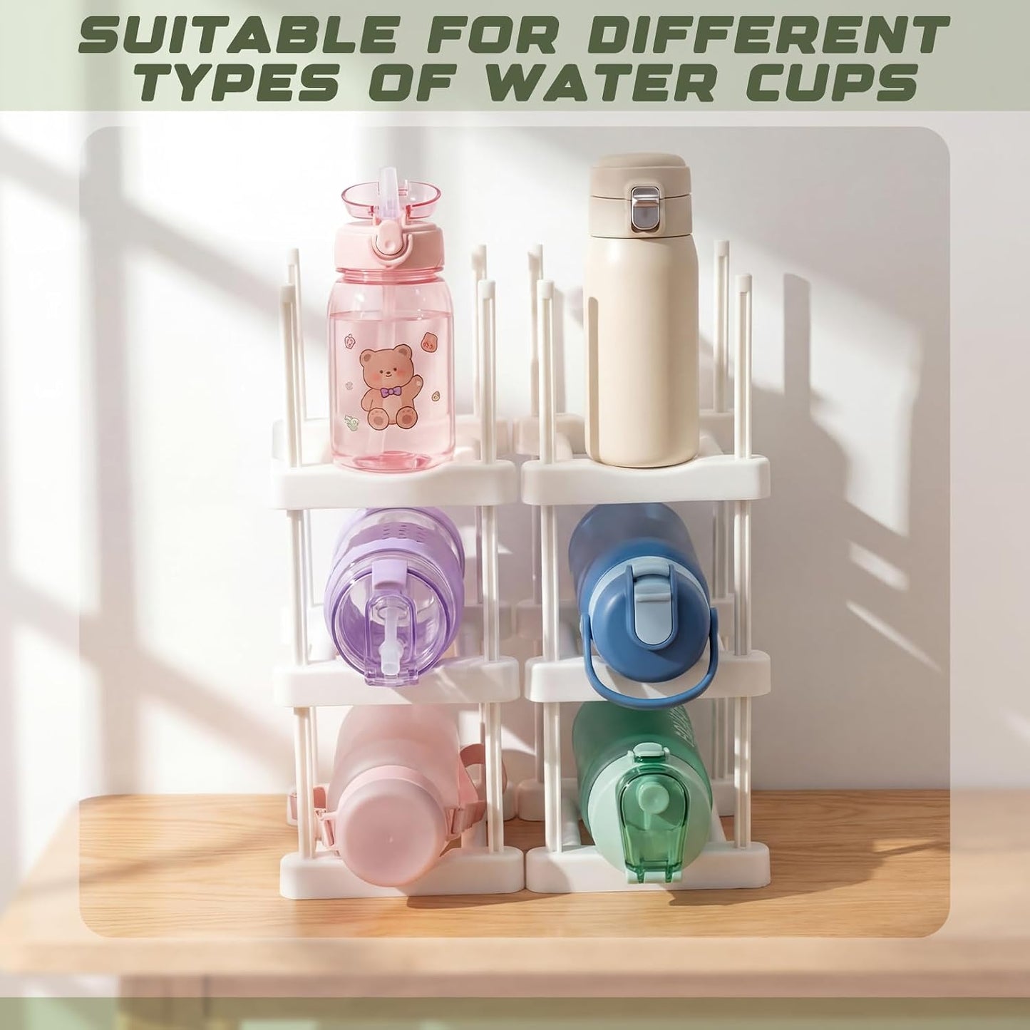 Reallnaive Water Bottle Organizer for Classroom Hydration Station Hold 12 Bottles Back to School Student Cup Water Bottle Holder Stackable ABS Plastic Rack for Office School Classroom Tumbler Storage BST202