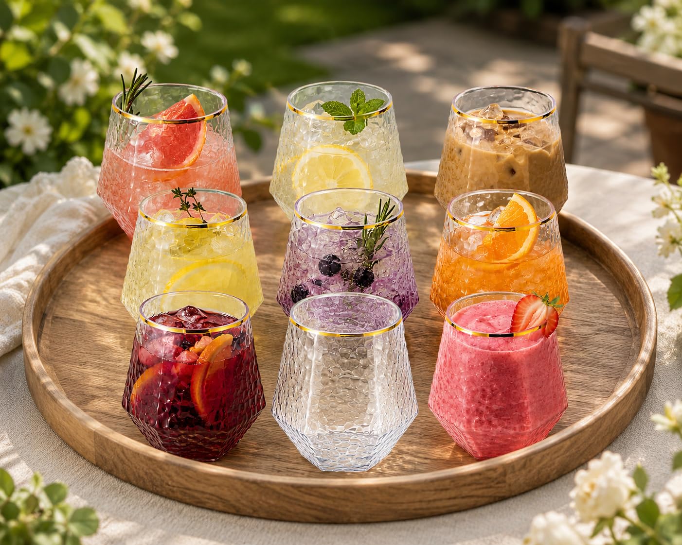 Oojami 40 Pack Diamond Disposable Plastic Wine Glasses 12oz for Parties | Stemless Wine Cups, Champagne Cocktail Whiskey - Shatterproof Unbreakable Reusable Recyclable BPA-Free, Weddings Birthday BST220