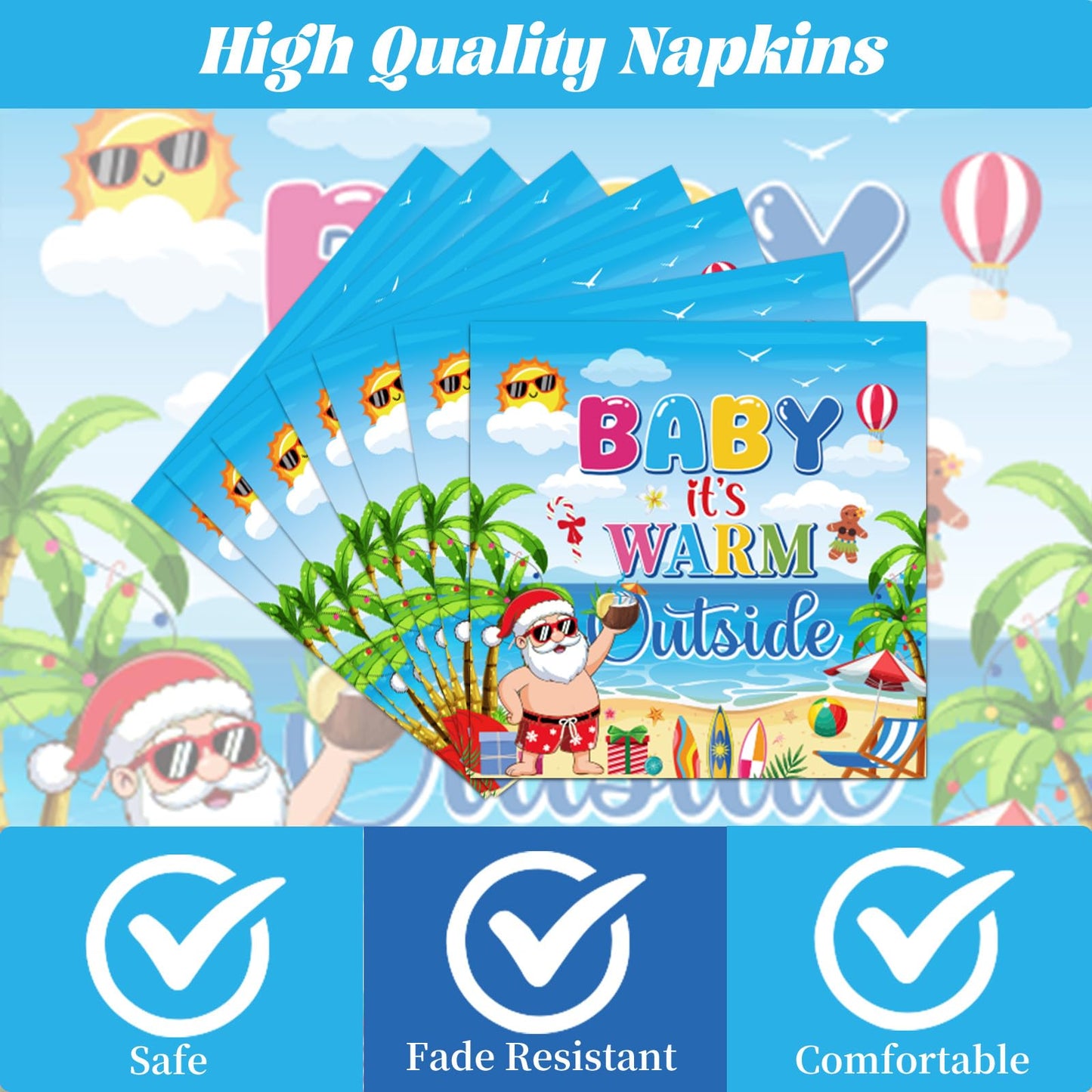 Gameza July Christmas Party Decorations Tableware, 96PCS There's Some Hohoho's in July Disposable Paper Plates and Napkins Decoration, Summer Xmas Beach Forks Decor Supplies Serves 24 BST220