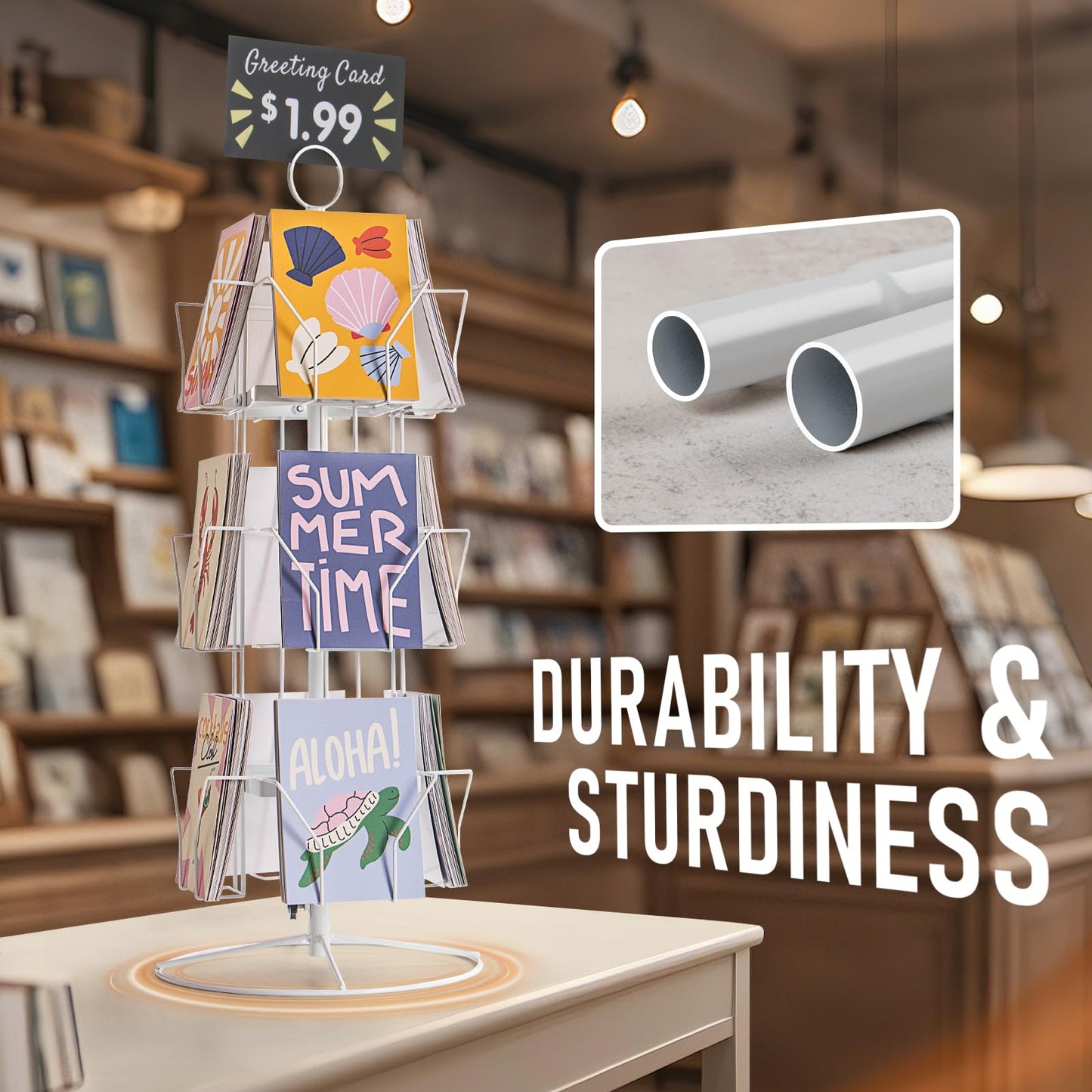 ANBOXIT Greeting Card Display Stand, Metal Rack Holder Organizer | for Retail Stores Vendors, Postcards, Stickers, White - 4 Tier BST202
