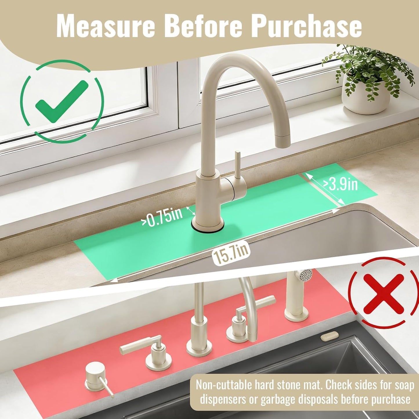 Hopegiver Stone Faucet Mat for Kitchen Sink - Fast Drying Diatomite Sink Protector Prevent Moisture, Super Water Absorbing Stone Tray for Kitchen & Bathroom Counter (White, 15.7"x3.9") BST326H
