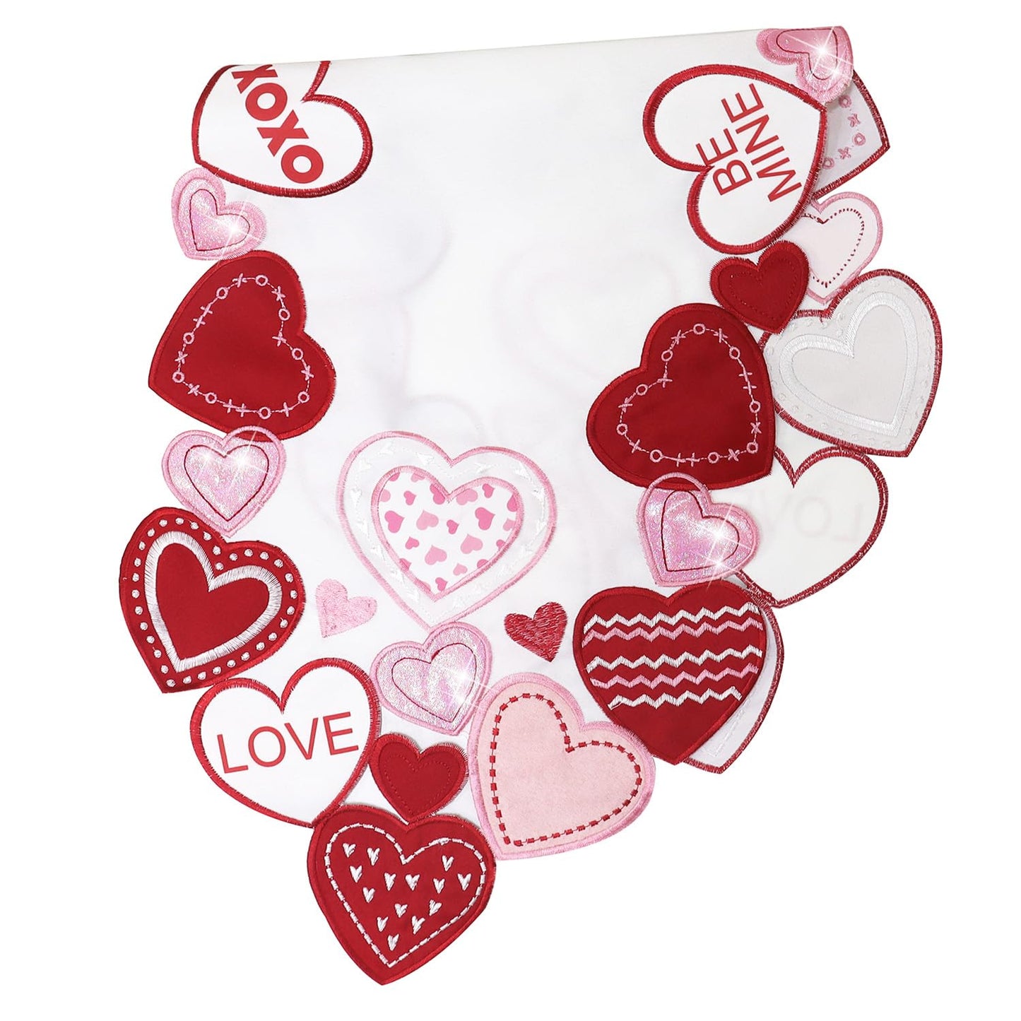 Valentines Table Runner Embroidered Red Love Heart Pink Valentines Day Runner for Table Decorations 54 inches Long Sparkle Cut Out Wedding XOXO BST202