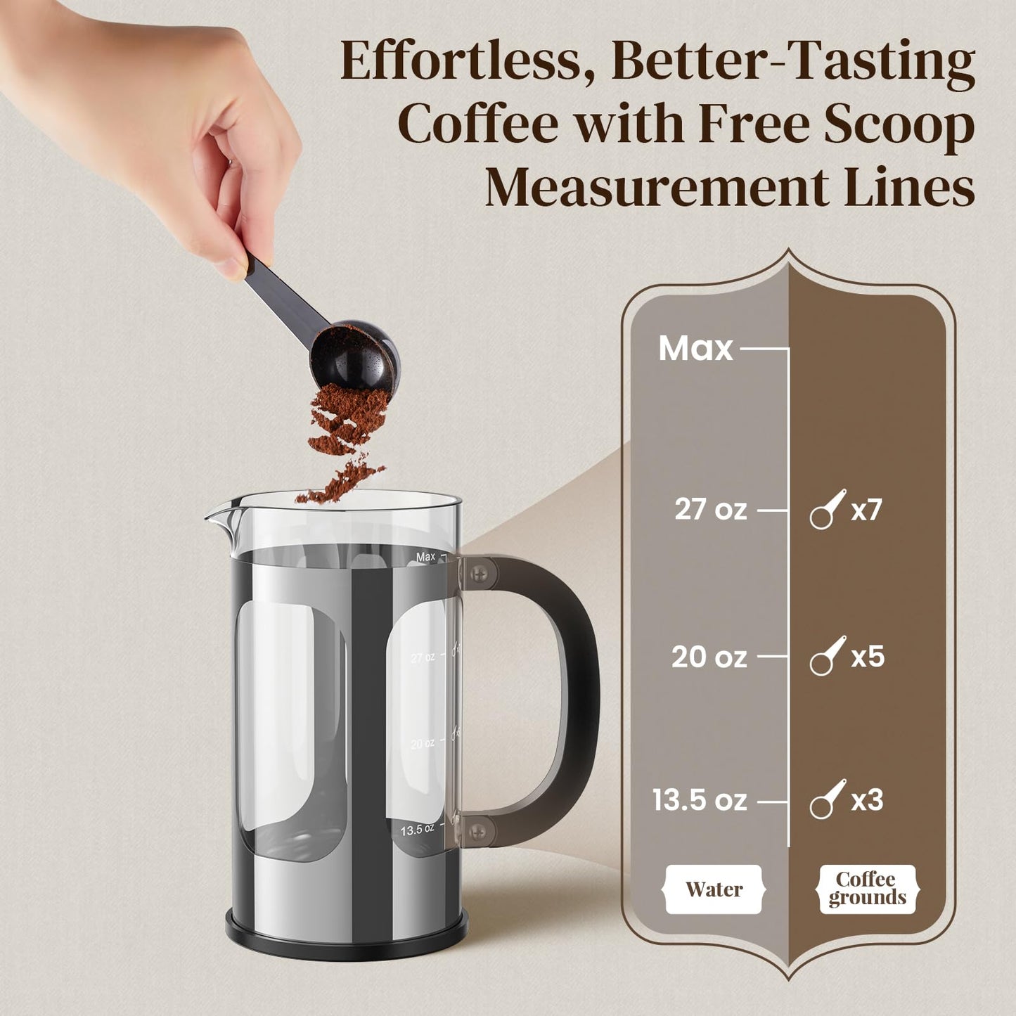 Veken French Press Coffee Maker 34oz, No Plastic Touching Cafe,Thickened Glass Stainless Steel Brewer, Cold Brew Cafetera Tea pot for Kitchen Travel Camping, Gifts, Decor, Bar Accessories, Dark Pewter