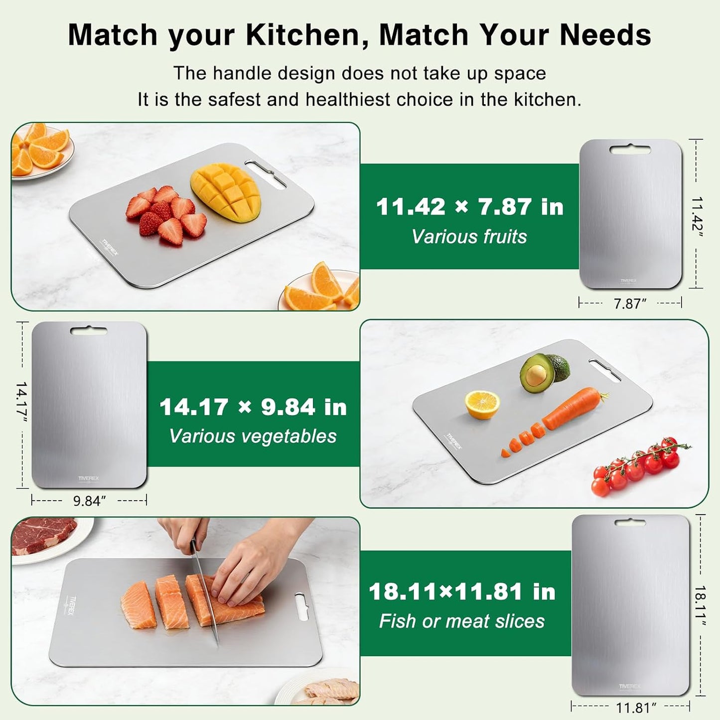 Titanium Cutting Board Set of 3, 100% Pure Titanium Cutting Boards for Kitchen, Easy to clean, Dishwasher, Double Sided Non Toxic Food-Grade Chopping Boards for Meats, Fruits and Vegetables BST202