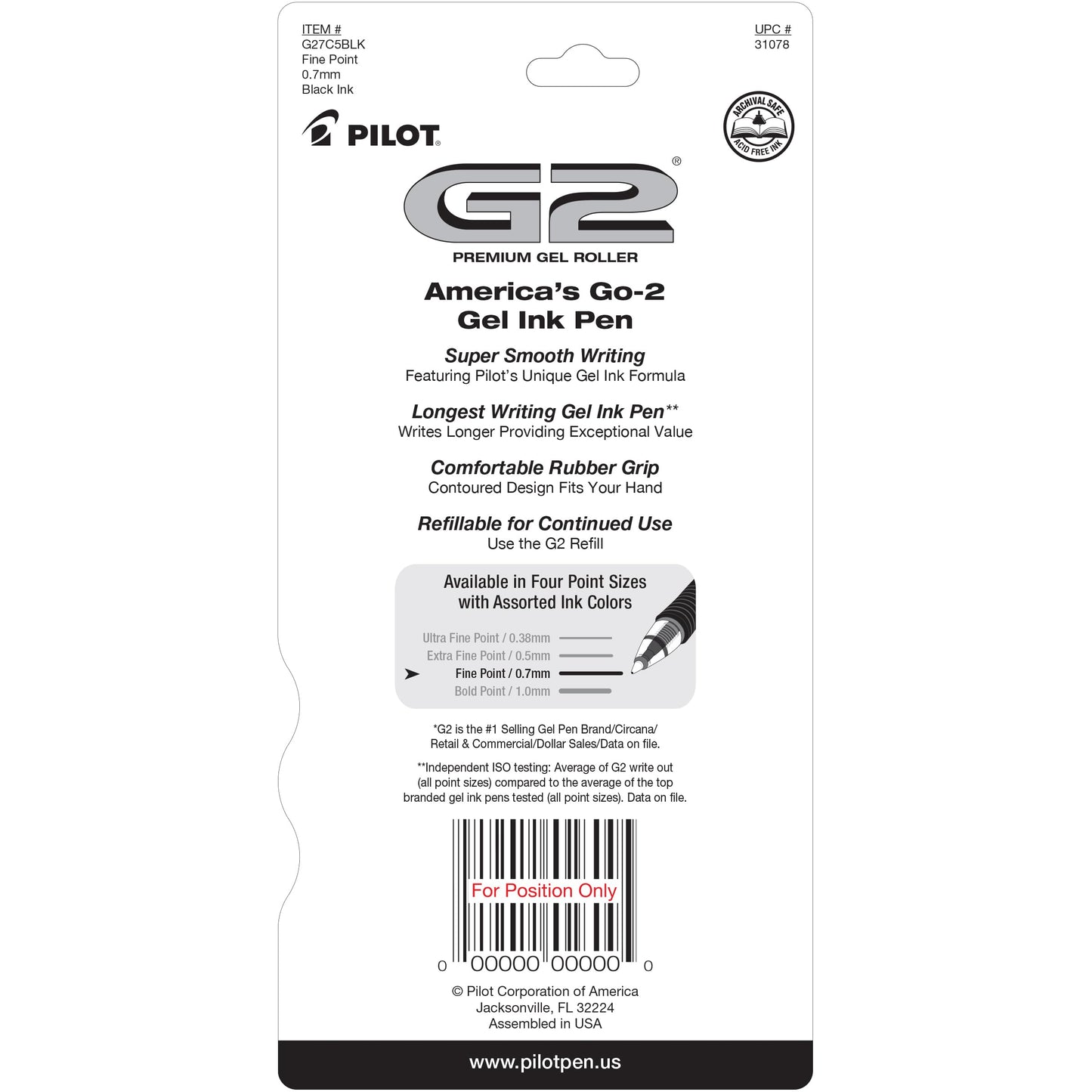 Pilot G2 Premium Gel Roller Pens, Fine Point 0.7 mm, Blue Ink Pens Fine Point, Pack of 5 - Ideal for School, Journaling, and Office Writing