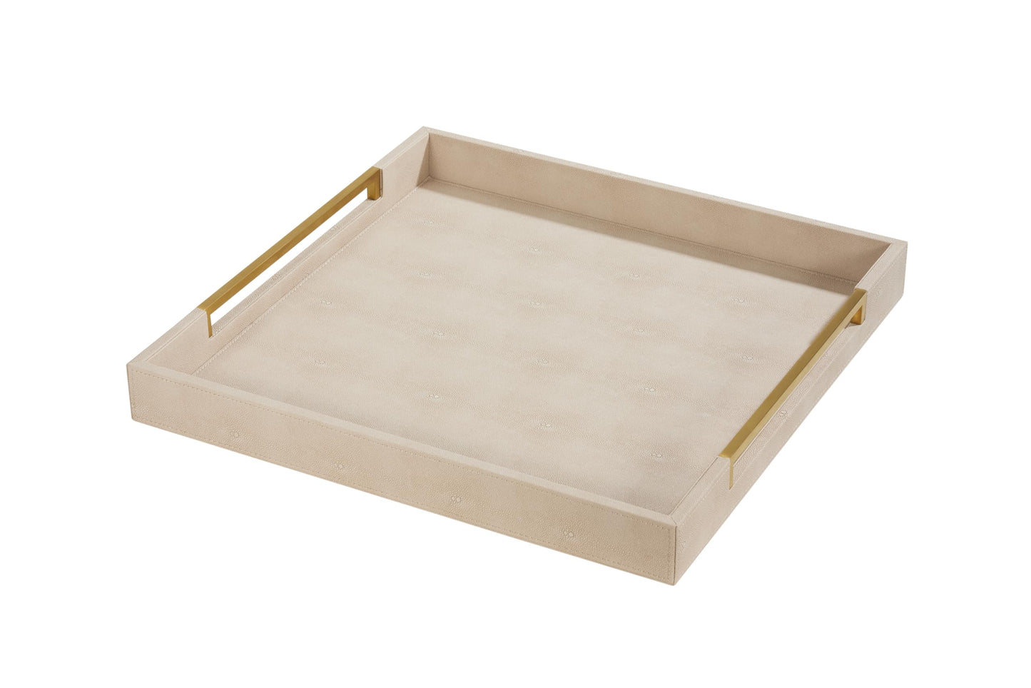 Sagala 16"x16" Ivory Shagreen Leather Serving Tray with Handles for Ottoman Coffee Table, Stylish Decorative Tray for Living Room Modern Home Decor (Ivory-Black, Square 16") BST220
