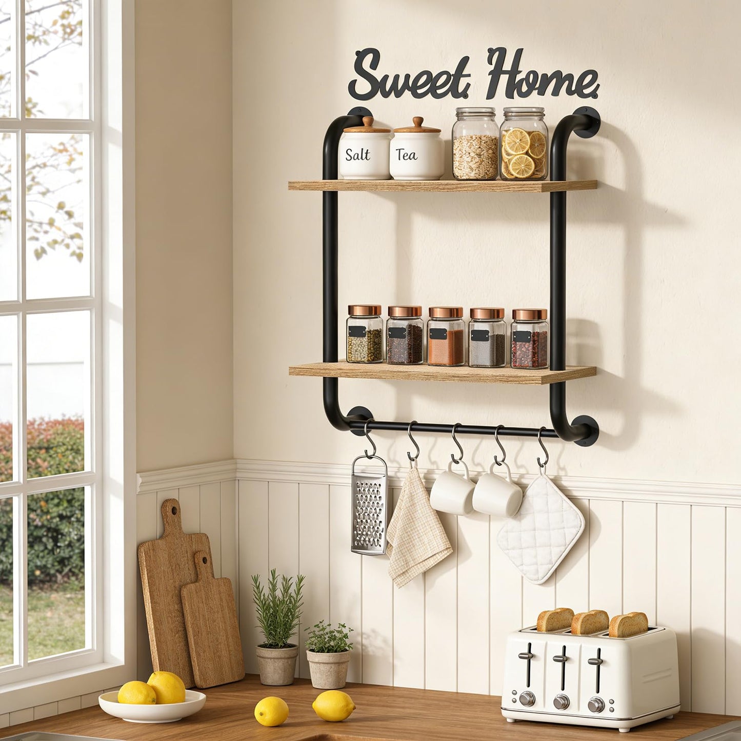 Tinpin Bathroom Shelves Wall Mounted, Rustic Farmhouse Pipe Shelves, Walls Shelf 3-Tier, Industrial Pipe Shelving, Floating Shelf Wall Decor for Bathroom, Kitchen, Bedroom, Living Room 17.3in Black DD1210
