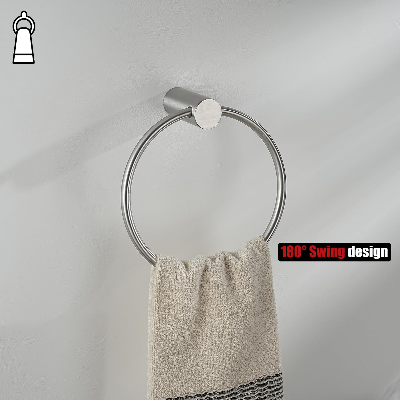 JQK Black Towel Ring, 304 Stainless Steel Matte Black Hand Towel Holder for Bathroom, Wall Mount, TR630-PB BST220
