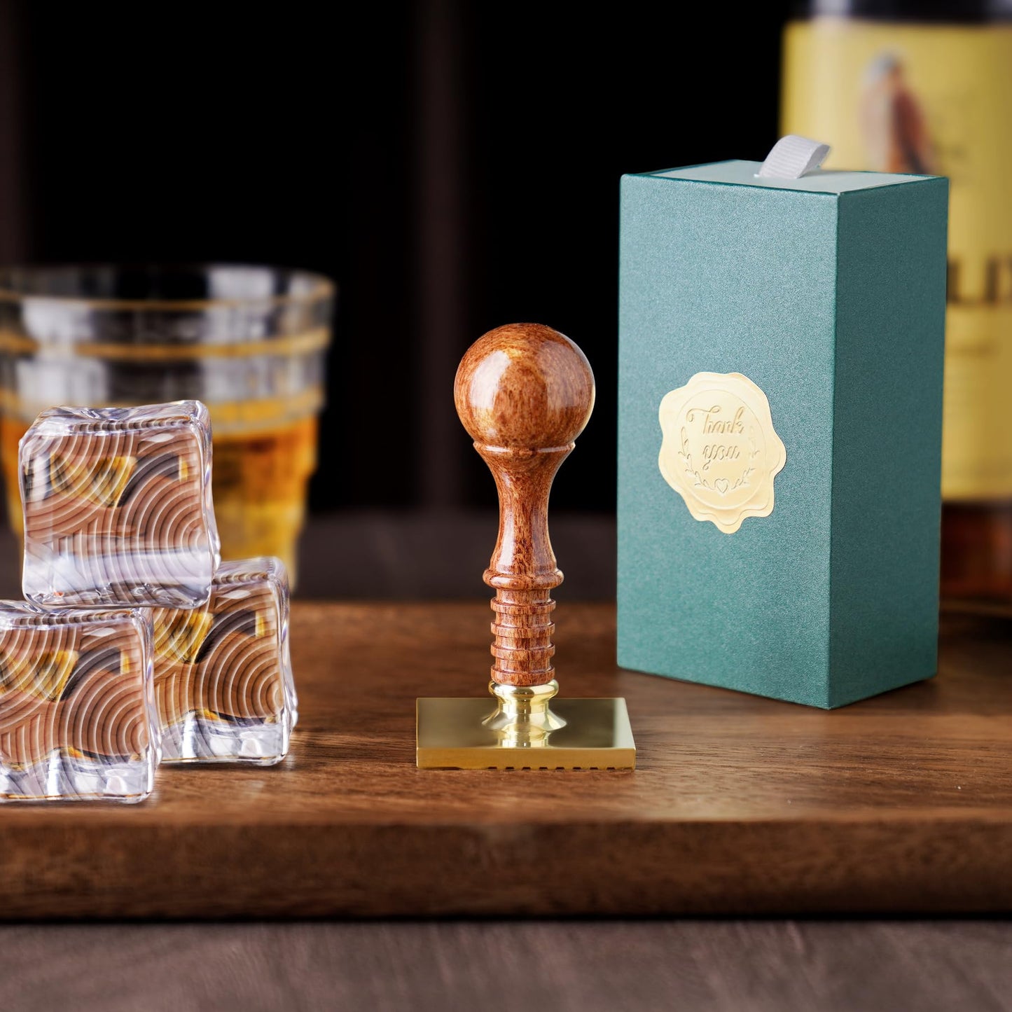 NiHome Ice Cube Stamp for Cocktails, Copper Ice Press Stamps w/Brass Head & Solid Wooden Handle Gift Packaging, Easy-to-Use for Cocktails Whiskey, Party Drinks, Home Bar, Holiday Events (3 Patterns) BST326H