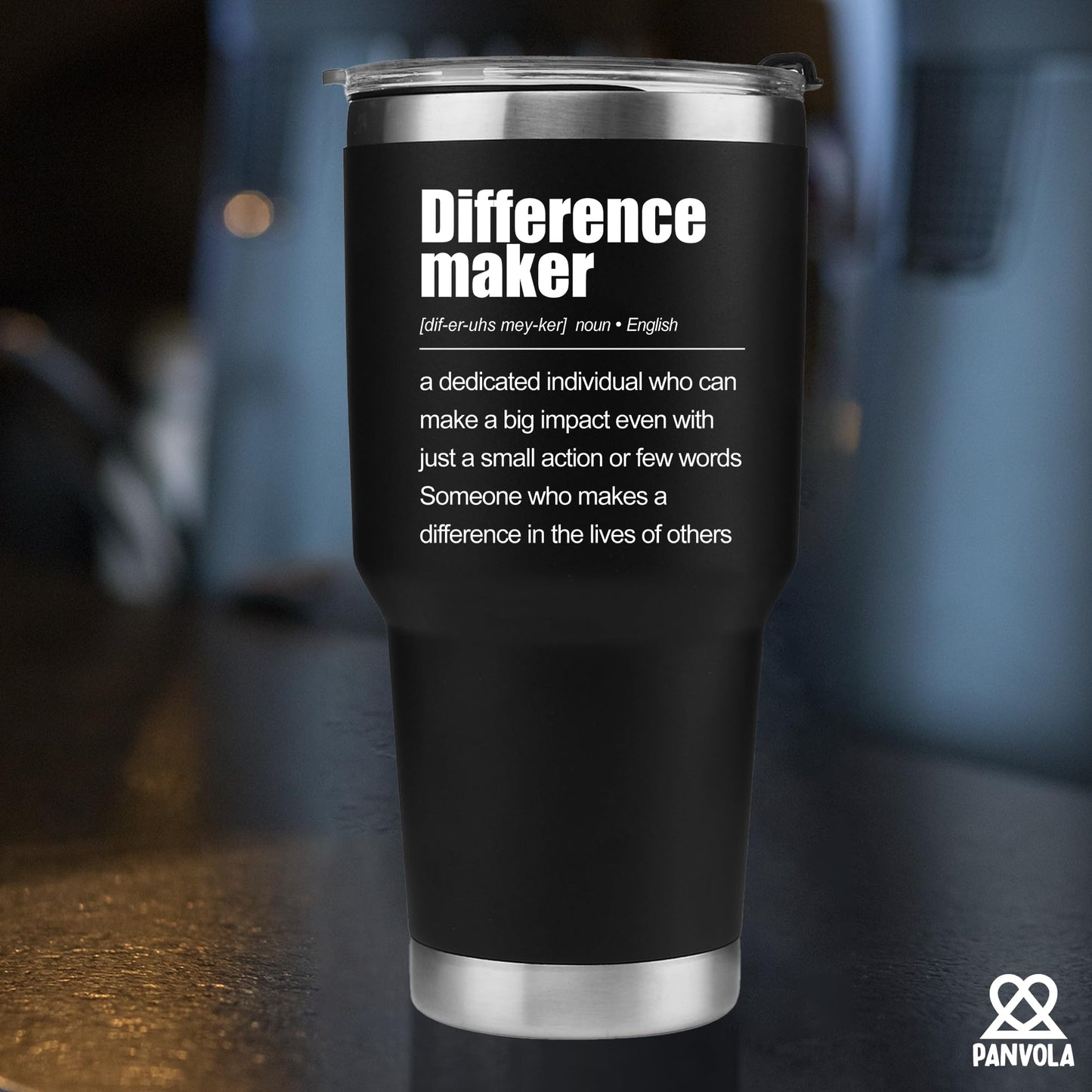 Panvola Difference Maker Definition Tumbler Inspirational Gifts For Women Men Retirement Gifts Coworker Leader Teacher Vacuum Insulated Travel Mug With Straw (Black, 30 oz) BST220