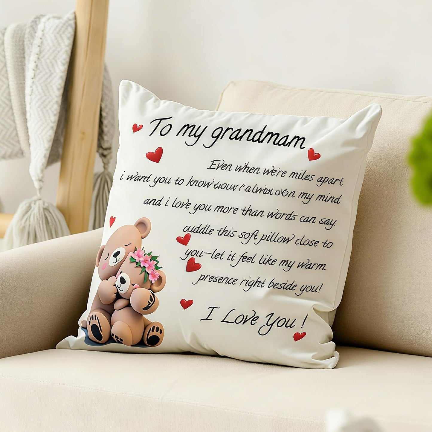 to My Grandmam Throw Pillow Cover - 18x18in Cushion Case, Machine Washable & Easy Care, Ideal for Sofa TV-Watching & Bedside Reading, Adds Warmth to Her Daily Life, Fits Bedroom/Living Room Decor WN420
