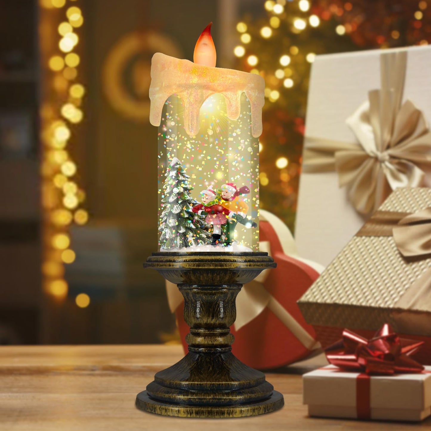 AOMIL Christmas Flameless Candles, Flickering LED Candles with Timer, Snow Globe Candle Lights for Christmas Decorations BST220