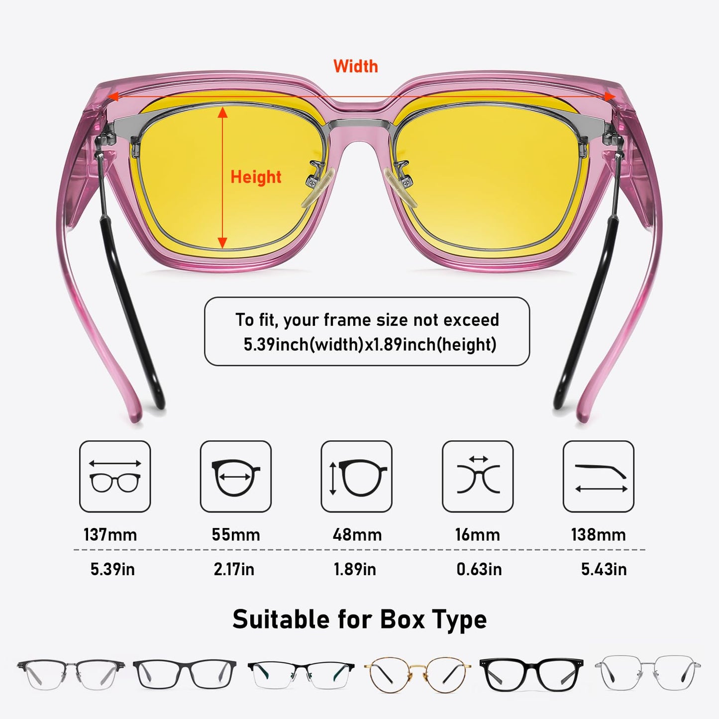 HAOLOTA Night Vision Driving Glasses Fit Over Glasses for Women Men, Anti Glare Polarized Nighttime Yellow Lens WN420