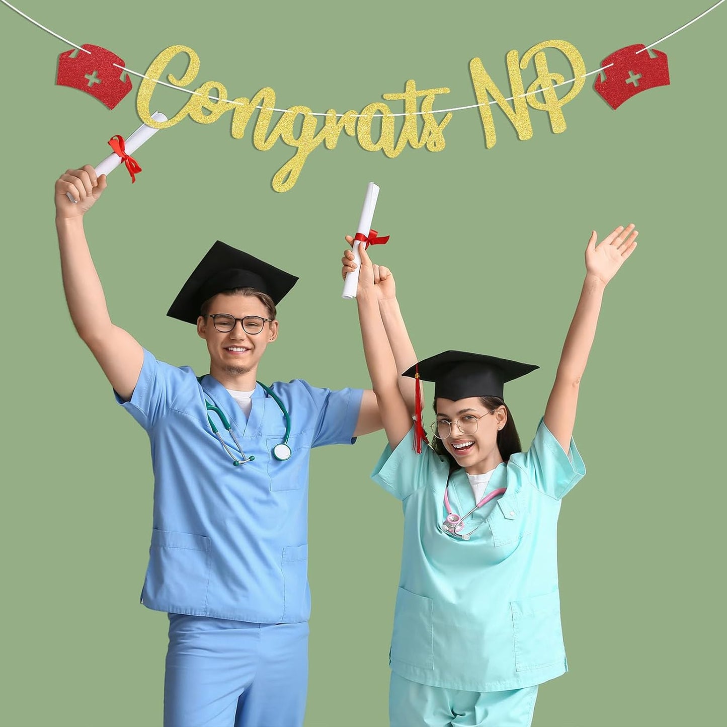 Congrats NP Banner - Nursing School Survivor Banner - Nurse Graduation Party Decorations, Nurse Practitioner Graduation Party Supplies BST220