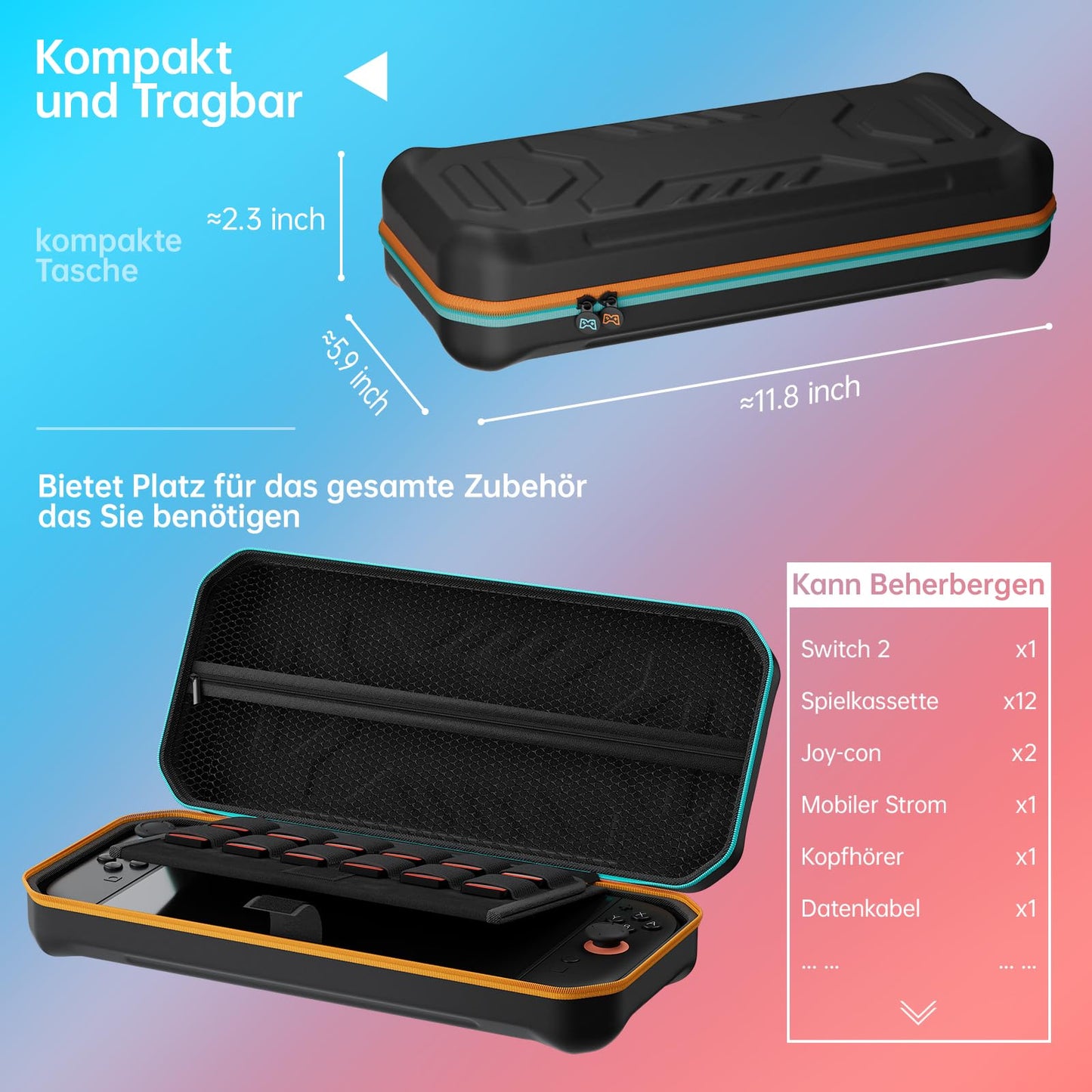 Hosanwell Switch2 13 in 1 Accessories Set for 2025 Nintendo Switch2 Model,Switch2 Hard Carrying Case with Switch2 Protective Case,8 Thumb Grip,2 Screen Protector,1 Stand WN420