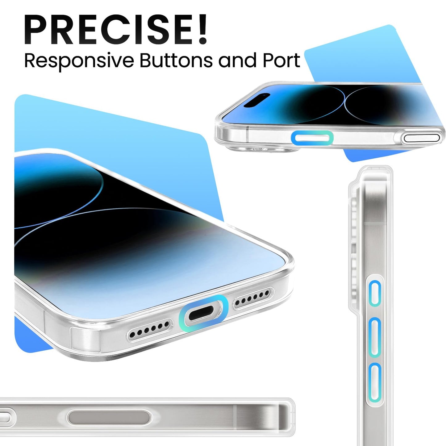 Cute Girly Crystal Clear Case Compatible with iPhone 16 Pro, Camera Control & Shockproof Protection Floral Case for Women, Blue Butterflies WN420