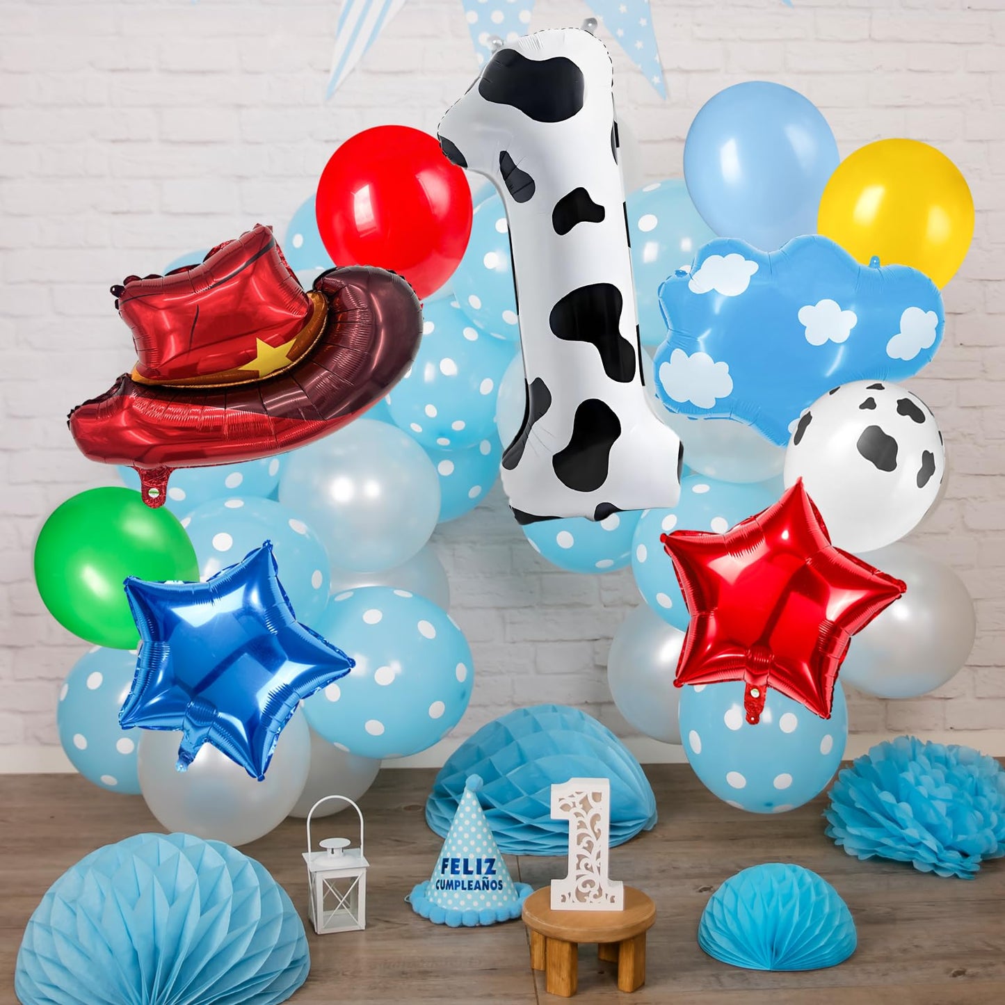 11-Pack Cowboy Theme Balloon Set, Farm Theme Decorations, Balloons with Hats and Clouds, Boys and Girls Birthday Party Supplies (1) BST202