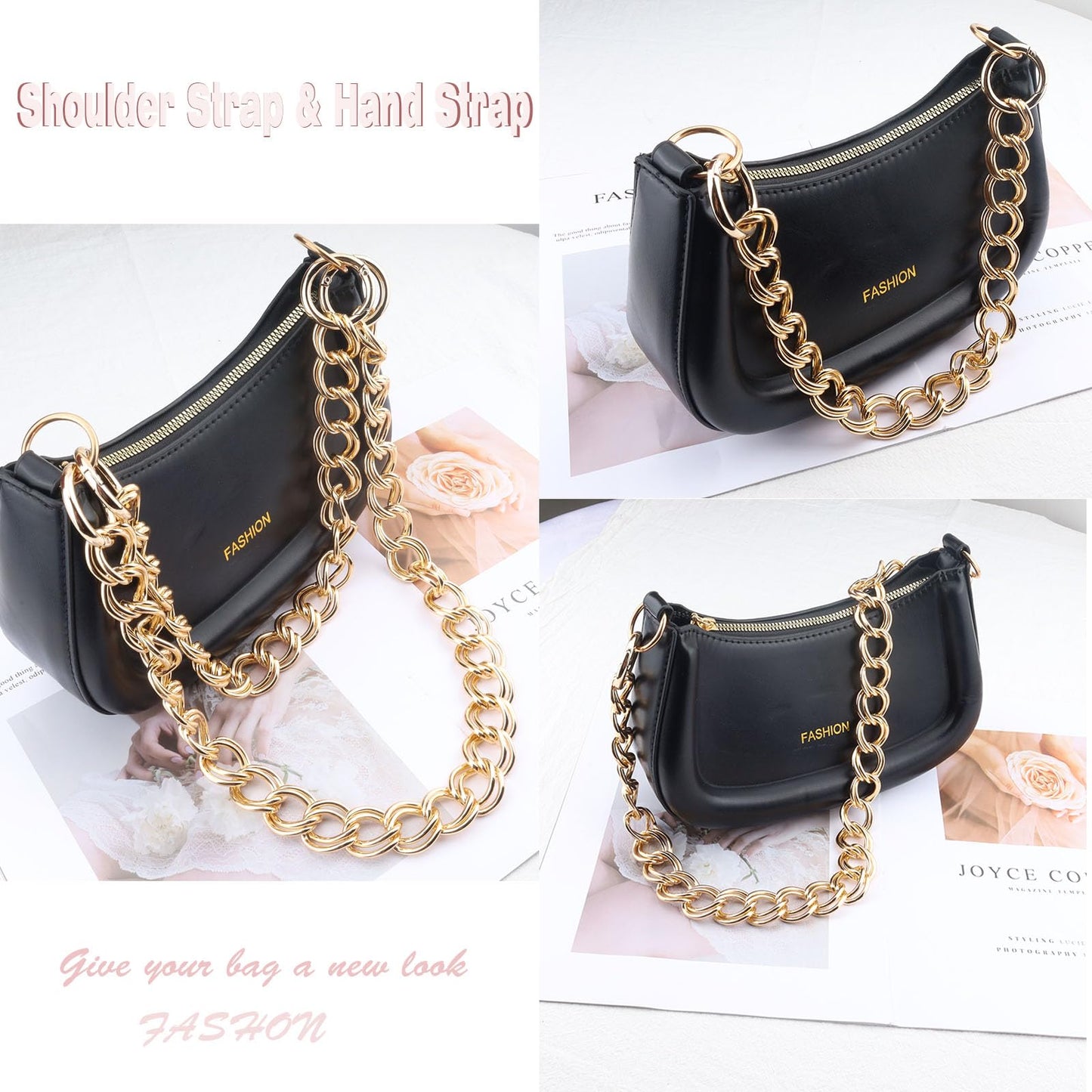 Errienpin 23.6 Inch Chunky Purse Chain Handles | Double Chain with Oversized O Ring | Short Strap Replacement for Handbags & Shoulder Bags(Antique Gold) BST220