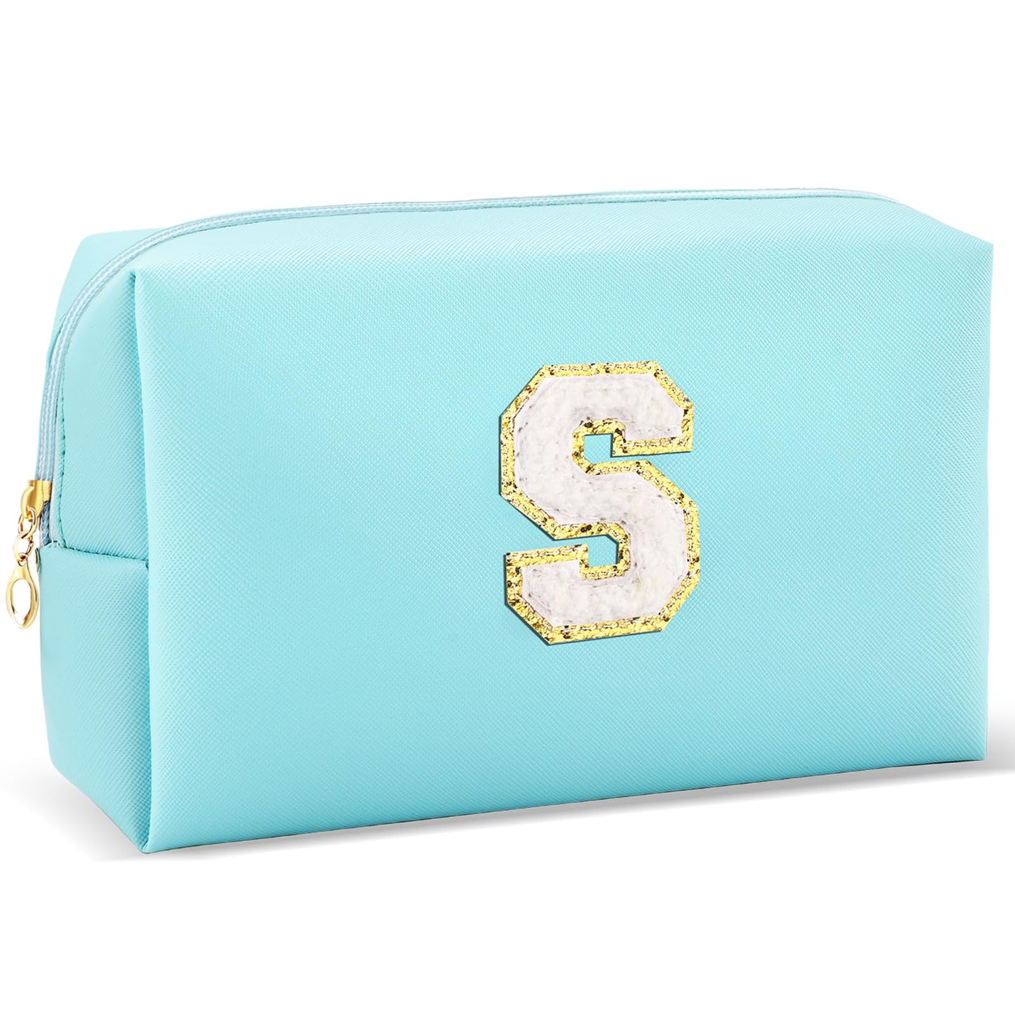 URSKYTOUS Gifts for Girls Initial Makeup Bag Personalized Cosmetic Bag with Zipper Cute Travel Toiletry Bag Waterproof PU Preppy Makeup Pouch Birthday Gift for Teen Girls Women(Blue P) BST326L