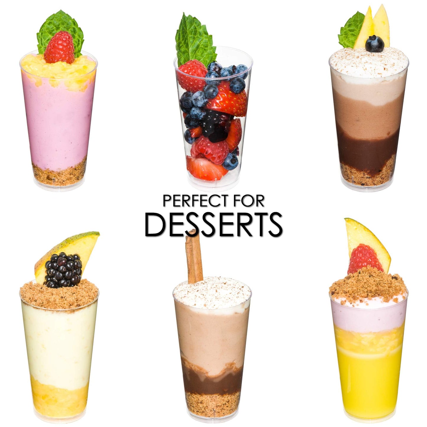 DLux 100 x 3 oz Mini Dessert Cups with Spoons, Shooter - Clear Plastic Parfait Appetizer Cup - Small Reusable Shooter Glass for Tasting Party Shooters Desserts Appetizers - With Recipe Ebook BST220