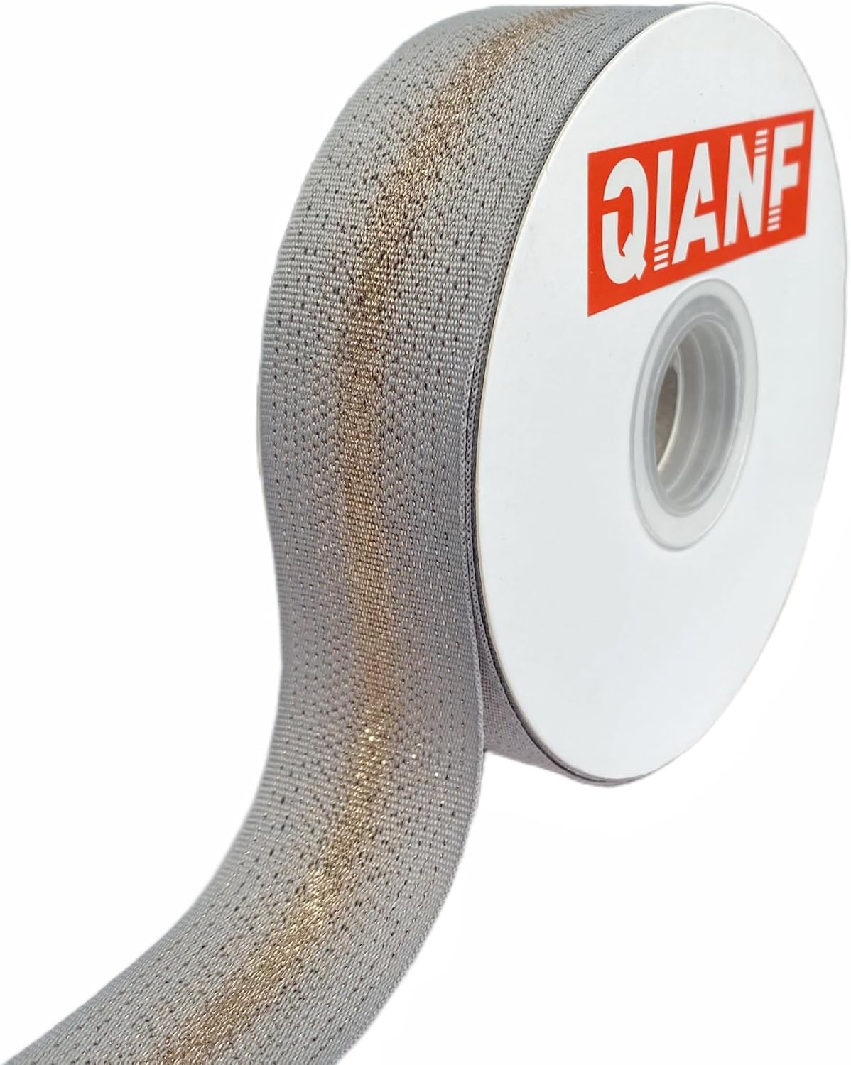 QIANF 1 Inch 25 Yards Poly Ribbon Gold Metallic Gradual Sparkly Ribbon for Gift Wrappping Wedding Birthday Christmas Party Decoration Art Craft Sewing Project, Gray WN420