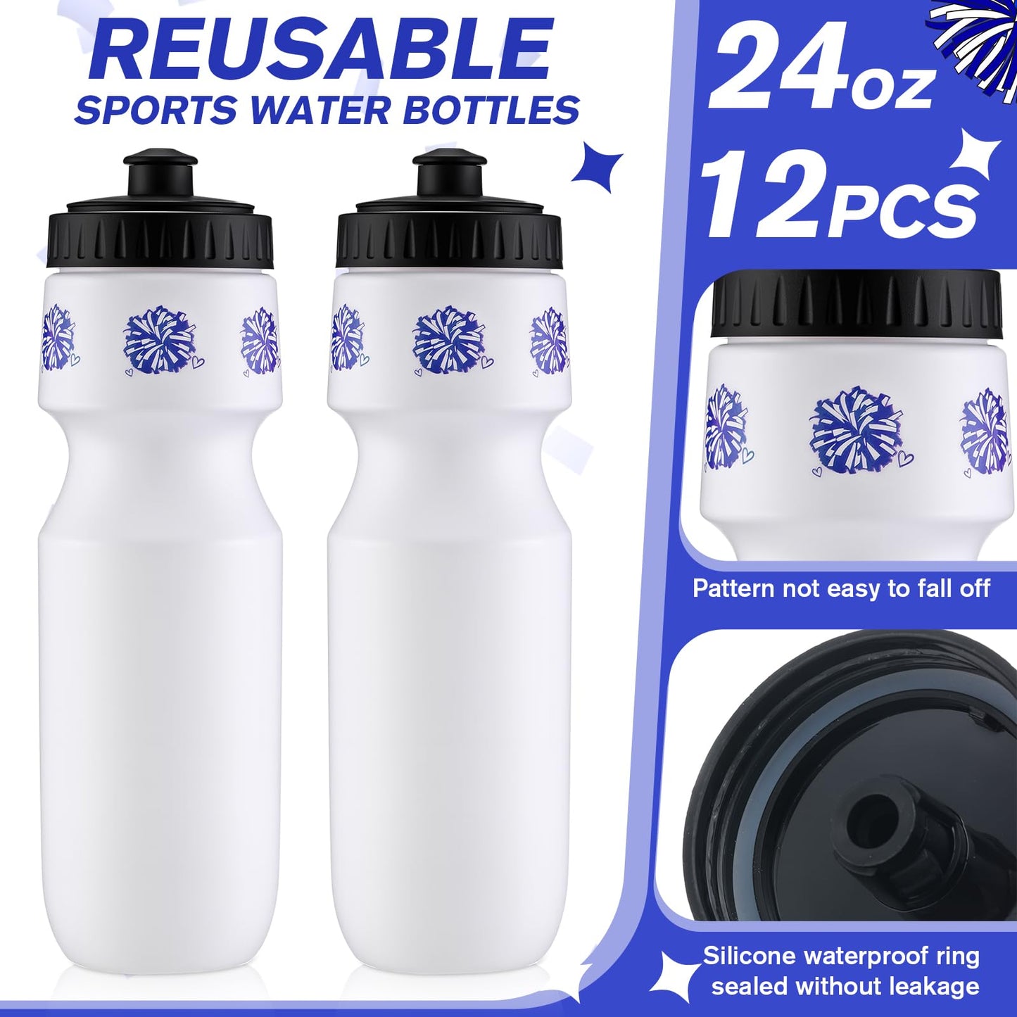 Talltalk 12 Pack Cheerleading Water Bottles Bulk 24 oz Reusable Plastic Cheer Water Bottles with Pull Top Cap Dishwasher Safe Cheerleader Drinking Bottle for Game Sports Dance Party (Rose Red) BST220