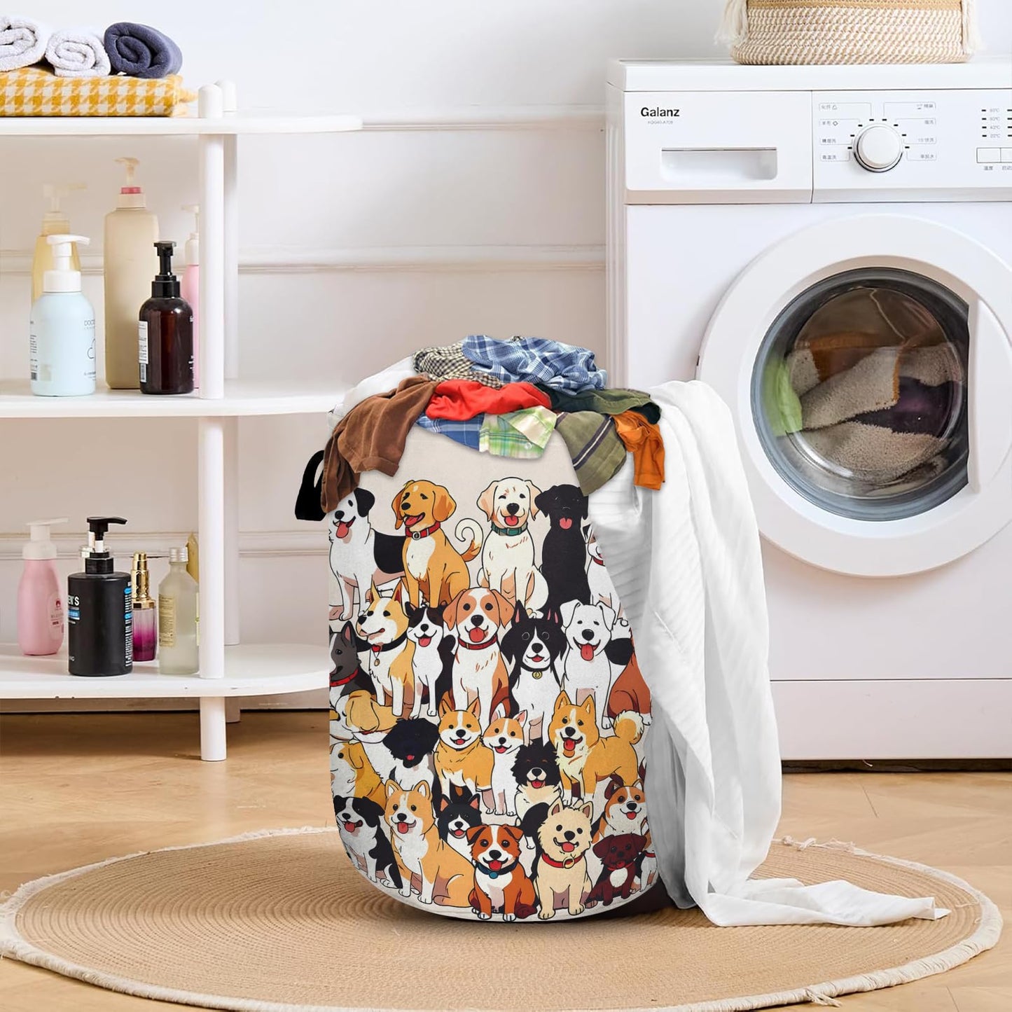 Nature Cow Print Laundry Basket with Sturdy Handles, Cow Skin Collapsible Oxford Cloth Laundry Hamper Organizer Basket for Bathroom Bedroom 15.7x20 Inch BST220