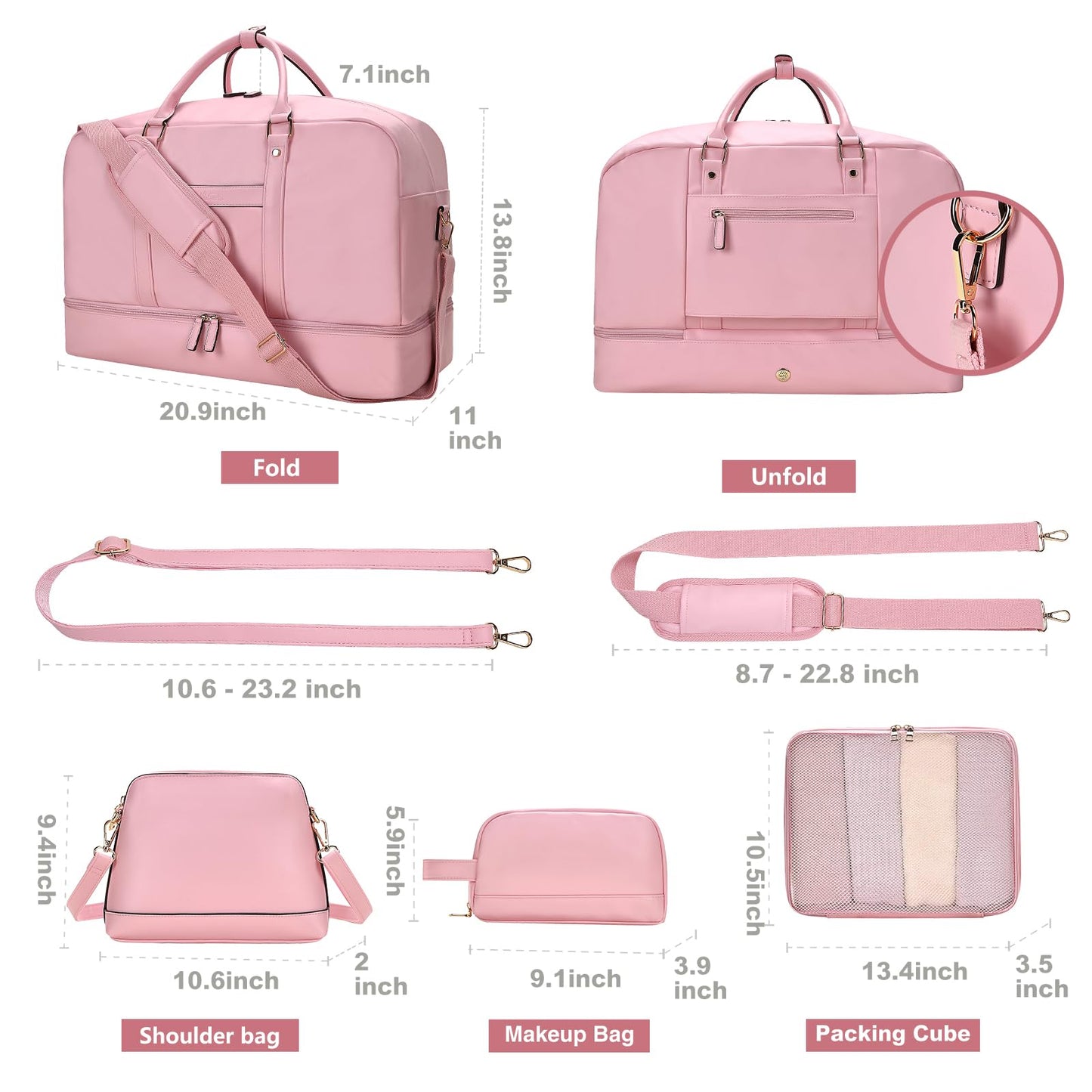Large 4-in-1 Leather Duffle Bag for Travel Weekender Overnight Hospital Gym Bag for Men & Women, Carry On Airline Approved Personal Item Duffel Garment Bag Luggage with Shoe Compartment & Toiletry Bag BST326H