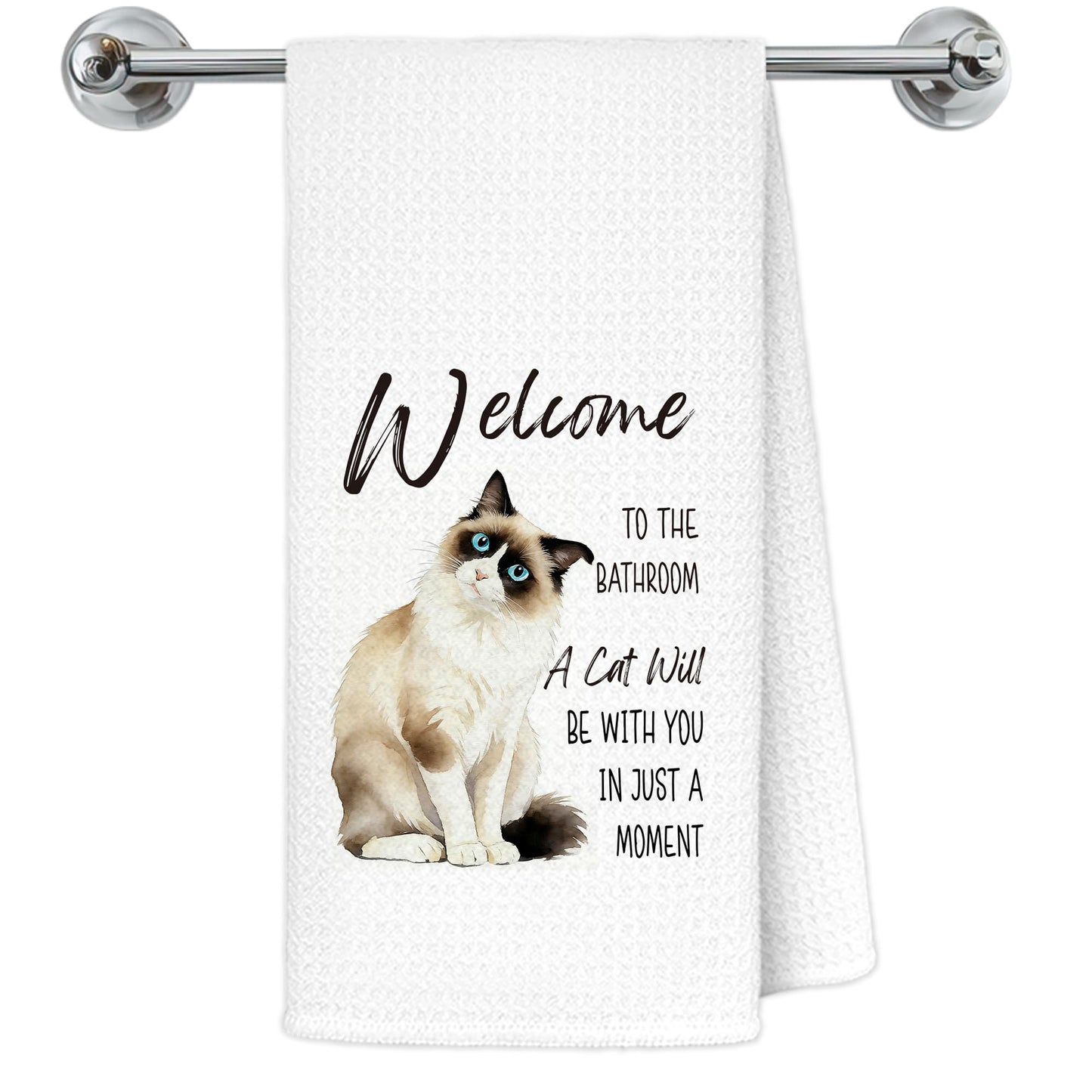 Blue and White Chinoiserie Orange Cat Bathroom Hand Towels, Orange Cat Gifts, Funny Oriental Kitty Decorative Hand Towels Bathroom Restroom Washroom Yoga Spa Zen Decor, 16x24 Inch BST326L