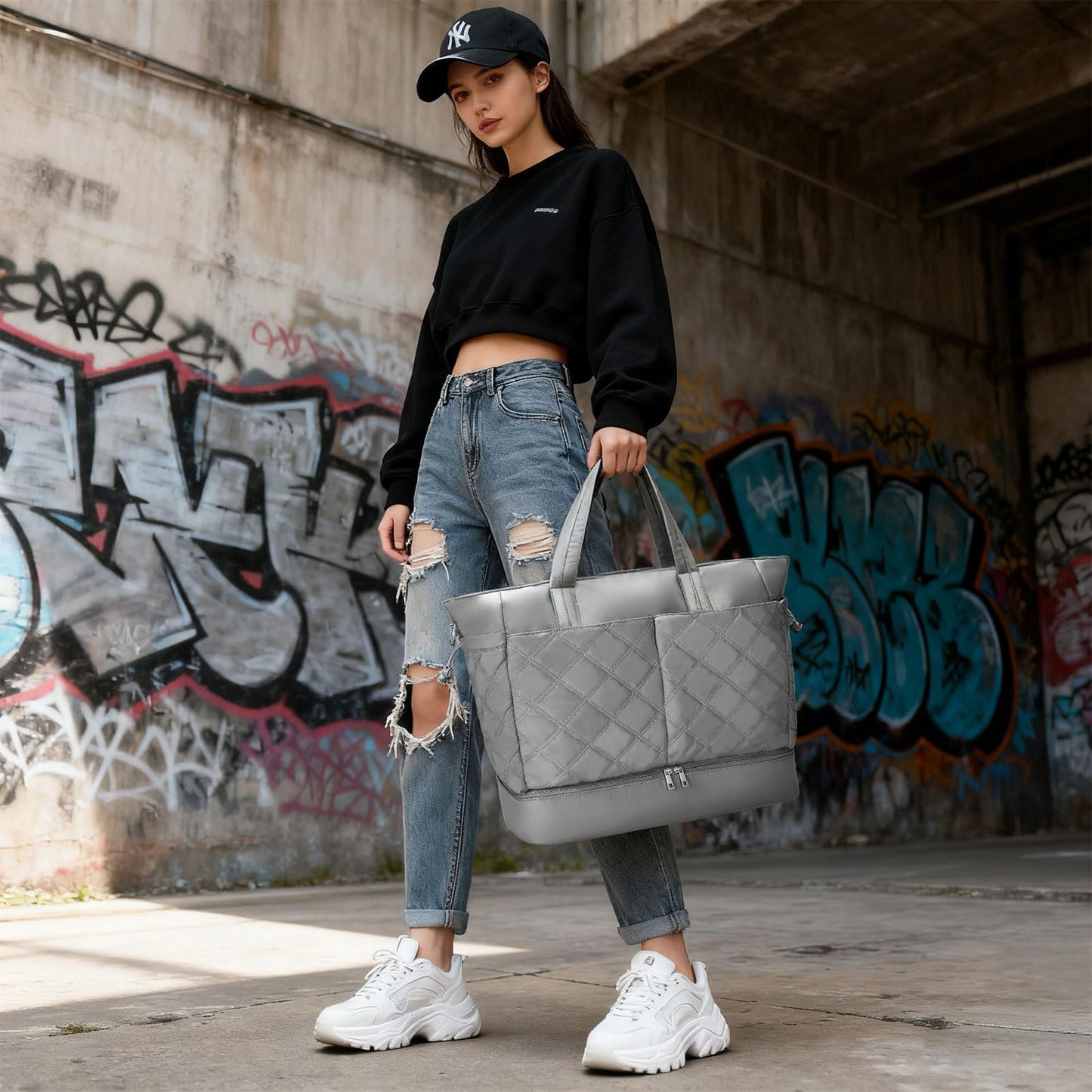 Large 4-in-1 Leather Duffle Bag for Travel Weekender Overnight Hospital Gym Bag for Men & Women, Carry On Airline Approved Personal Item Duffel Garment Bag Luggage with Shoe Compartment & Toiletry Bag BST326H
