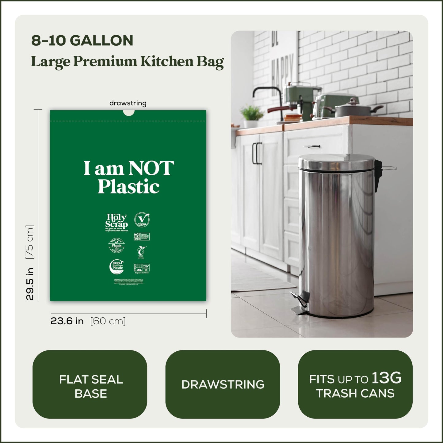Small Compostable Trash Bags - 2.6 Gallon, 100 Pack, 100% Plastic-Free Decomposing Kitchen Food Waste Trash Can Bags & Liners, Thick Countertop Garbage, Bathroom & Bio Bin Bags