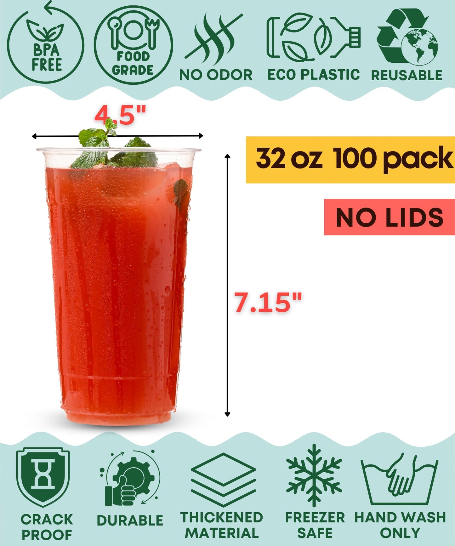 Cappatua 16 oz Clear Plastic Cups 100 Pack – Disposable Drinking Cups for Party, BPA-Free Cold Cups, Recyclable & Durable Plastic Party Cups Tumblers for Iced Coffee, Cocktails, Juice, Wine, Beer BST326H