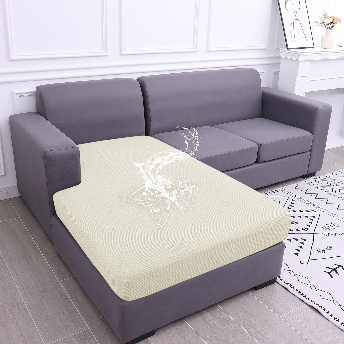 Waterproof Couch Cushion Covers for Pets, Non Slip Sofa Seat Cover | Stretch Jacquard Fabric, Elastic Bottom, Non Slip Fit, Waterproof Protection, Pet Hair Protection (1 Piece for Backrest M) BST202