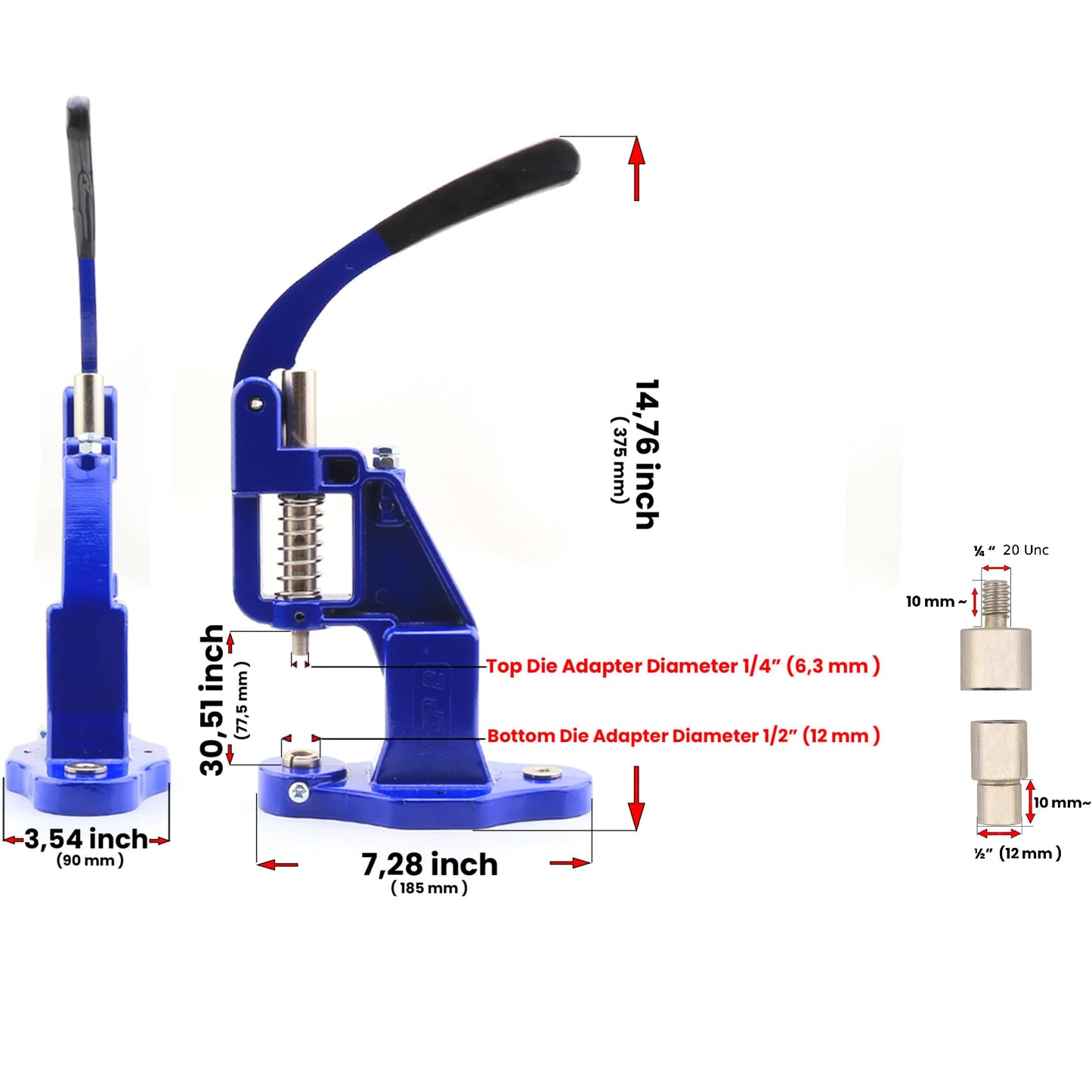 Rivet Press Machine with Essential Rivet Dies - Rivet Setting Kit for 7 mm and 9 mm Single and Double Cap Rivets for Garment and Bag Making BST220