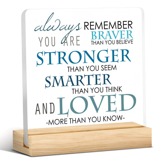 Growth Mindset Acrylic Desk Sign - Positive Gifts for Her & Him! Encouragement Desk Plaque with Wood Stand - Inspiring Keepsake Present for Motivation (4 x 4 Inches) BST220