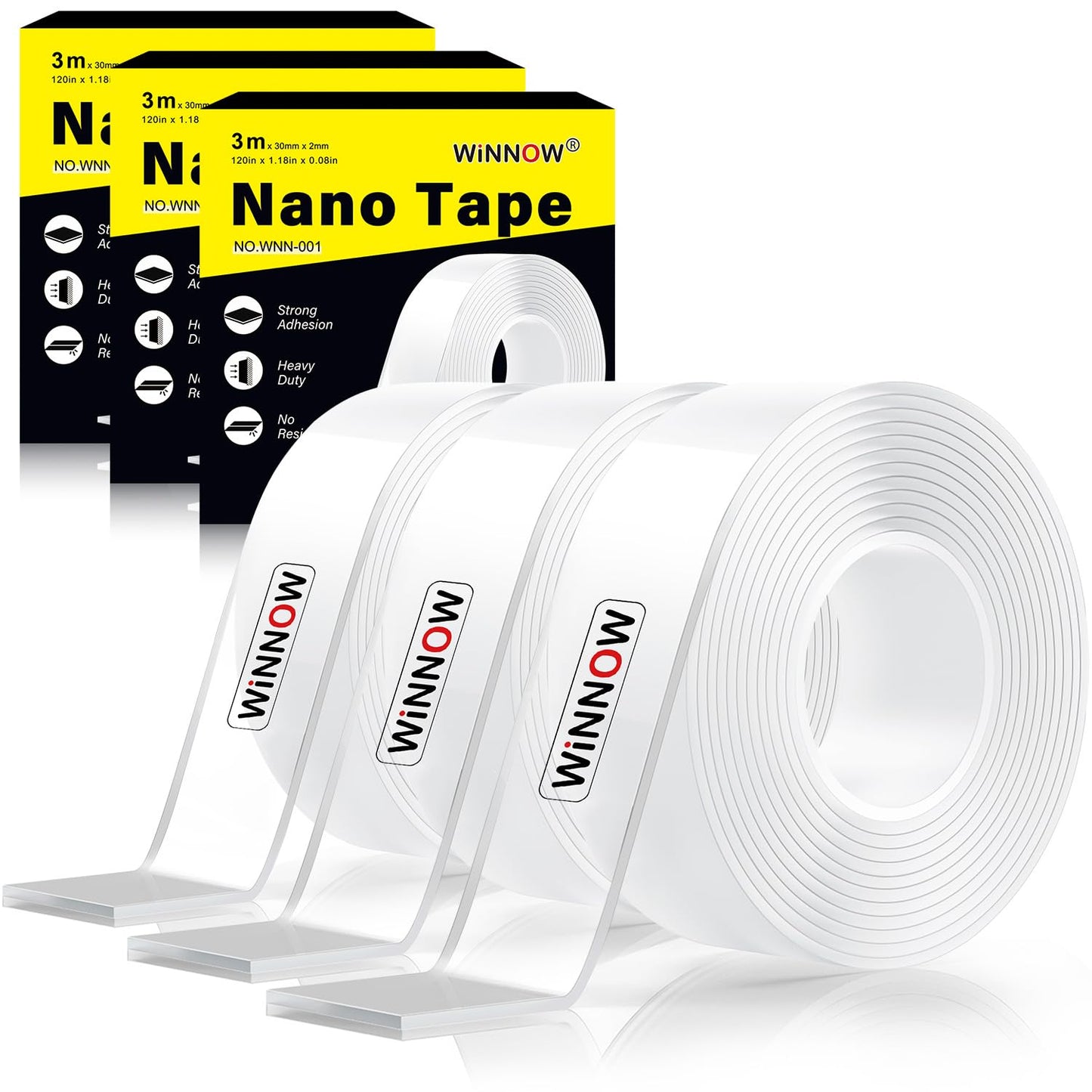 Double Sided Heavy Duty Extra Strong Adhesive Tape -Indoor/Outdoor General Purpose Nano Tape for securing Picture Frames, Carpets. - Reusable and Without Leaving Adhesive Marks (2 Pack) WN420