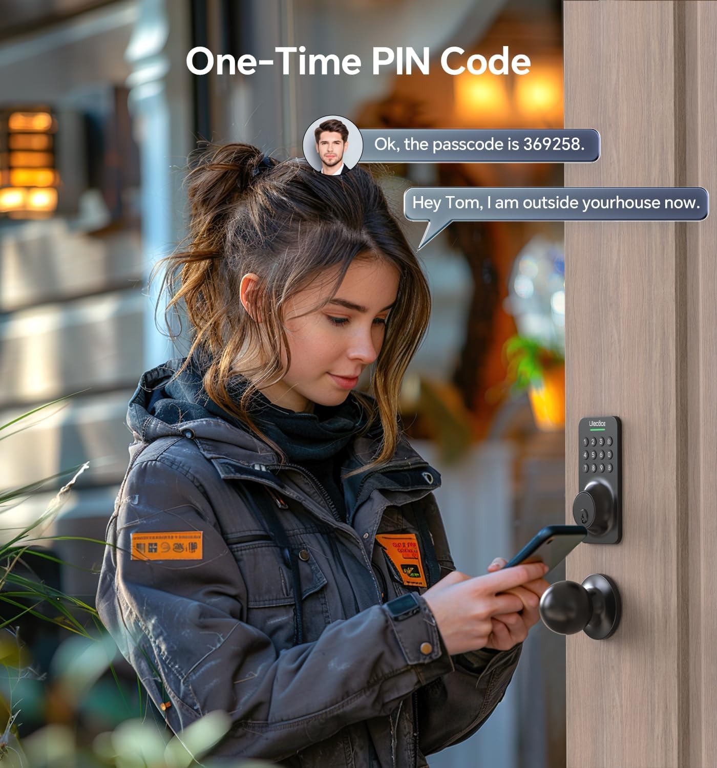Ulecoce Keyless Entry Door Lock with Knob Set, Door Locks for Front Door with Handle Set, Auto Lock, One-Touch Lock, 100 Codes ＆ 3 Keys, Anti-Peeping Password, Easy Installation, Black